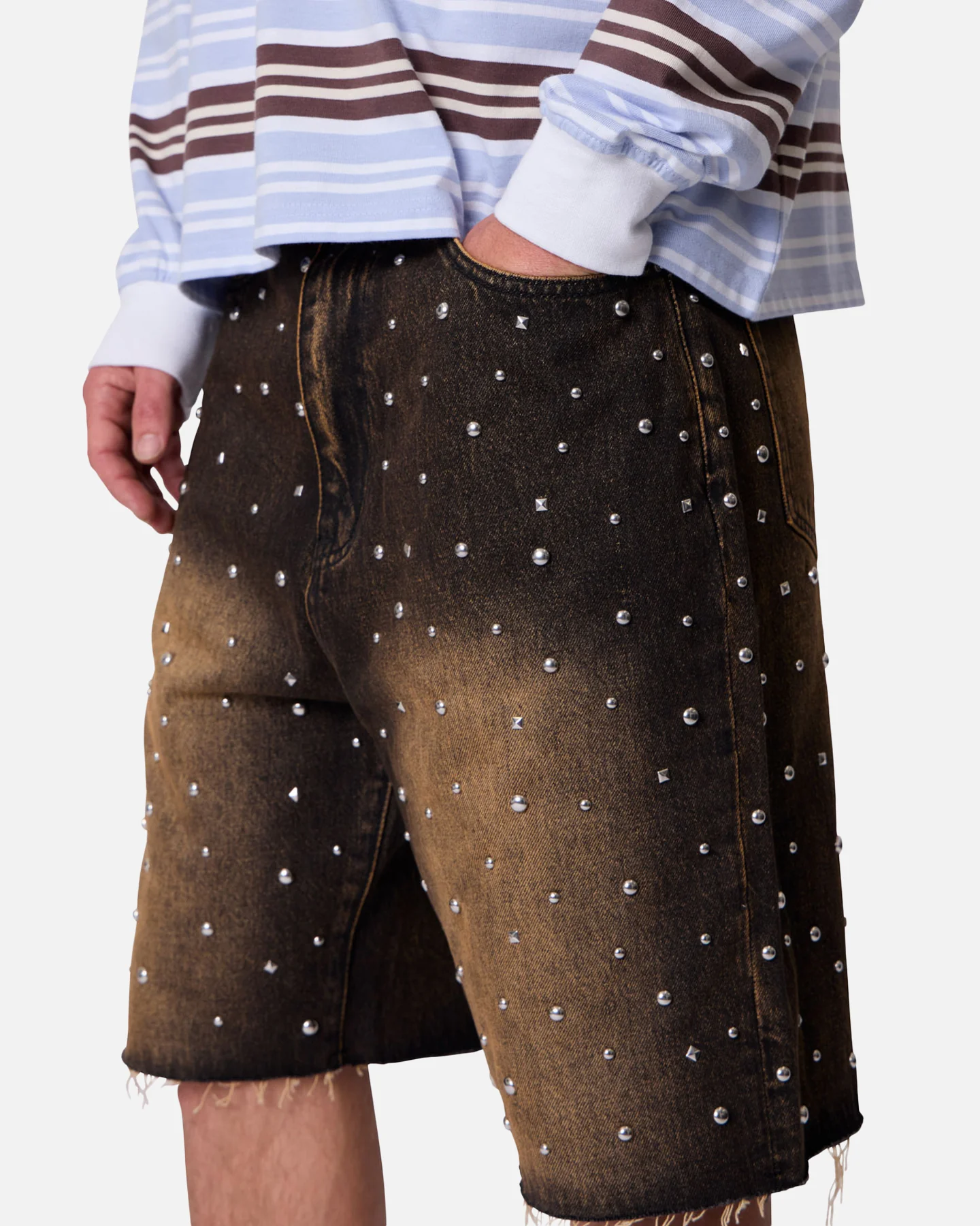 MNML Baggy Stud Denim Shorts Black - Image 7