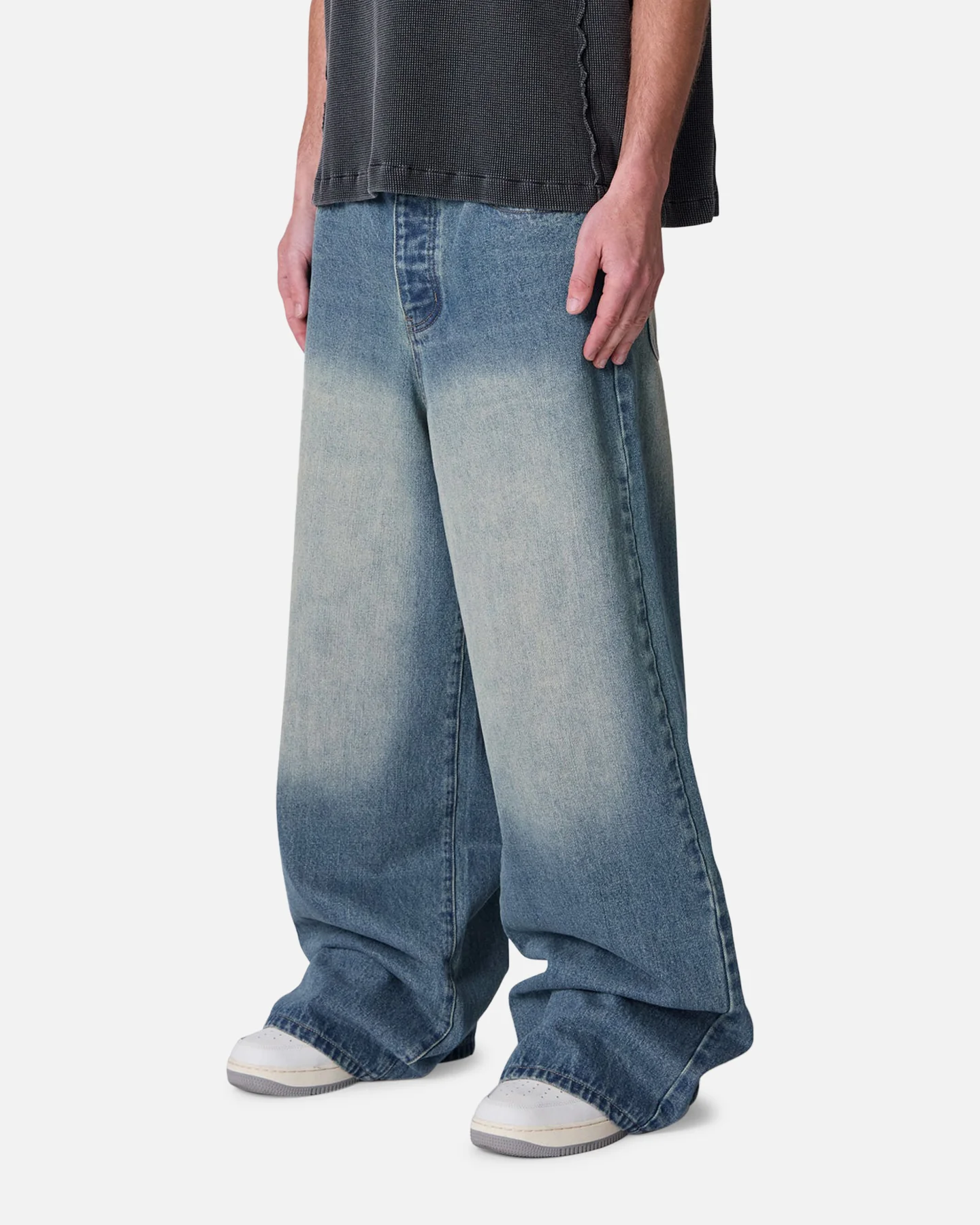 MNML Baggy Washed Rave Denim Jeans Medium Blue - Image 2
