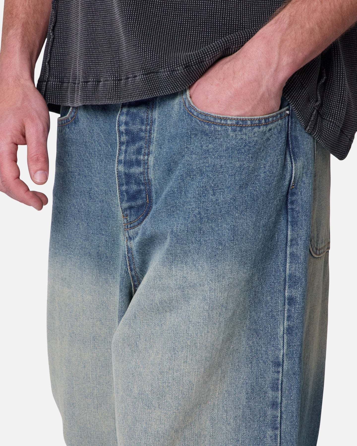 MNML Baggy Washed Rave Denim Jeans Medium Blue - Image 6