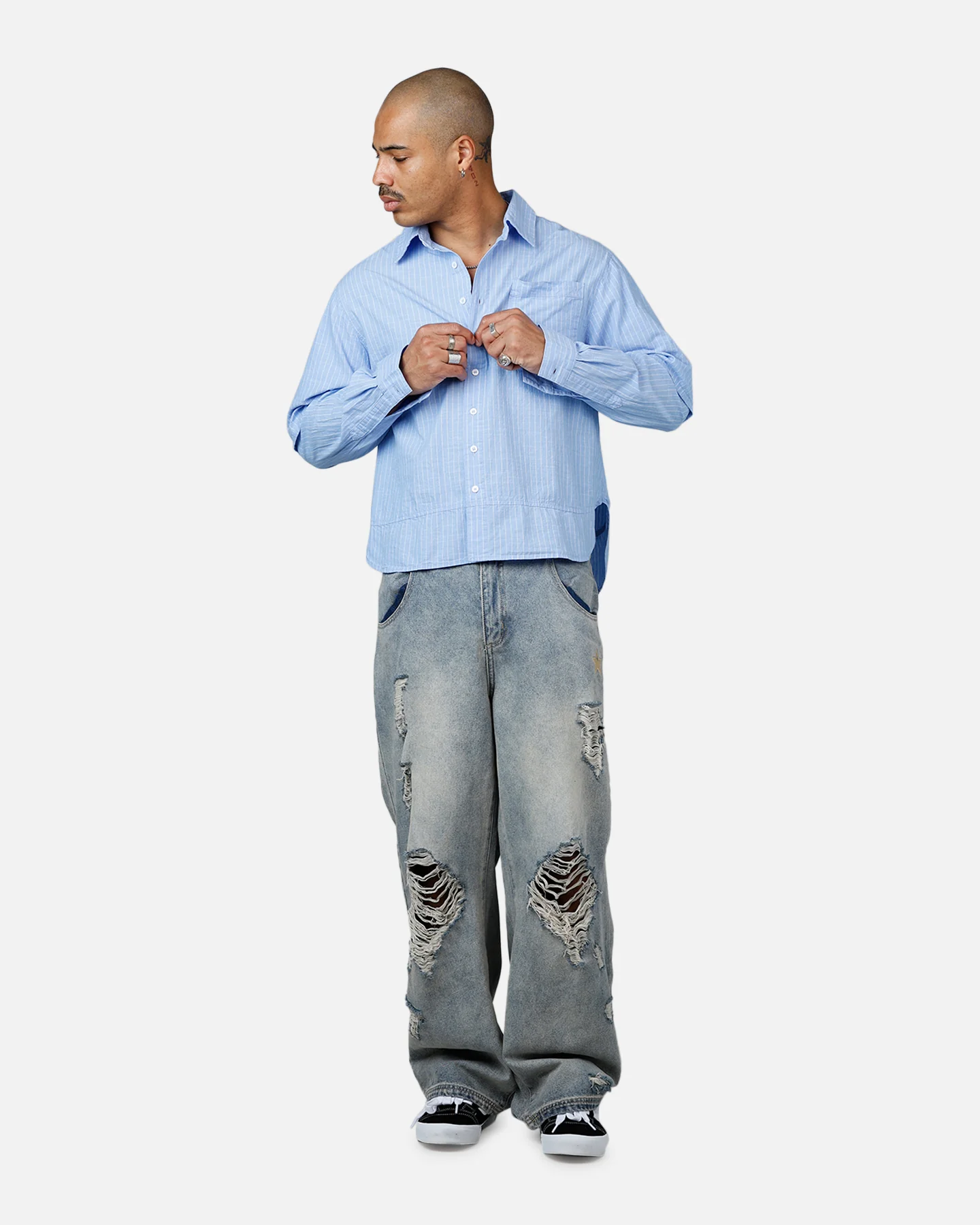 MNML Chambray Double Layer Shirt Blue - Image 3