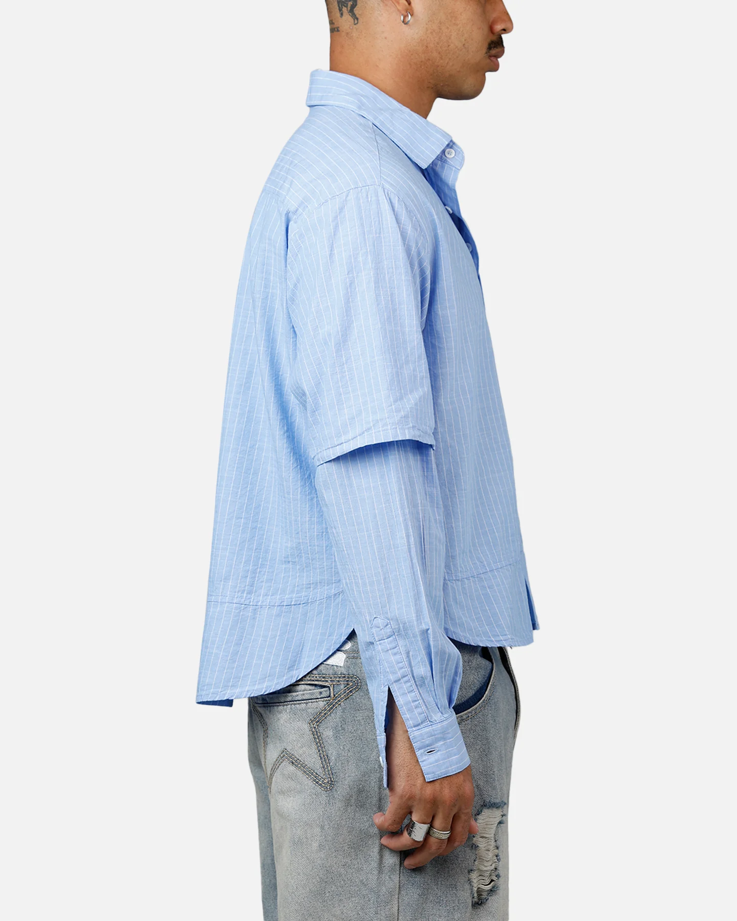 MNML Chambray Double Layer Shirt Blue - Image 4