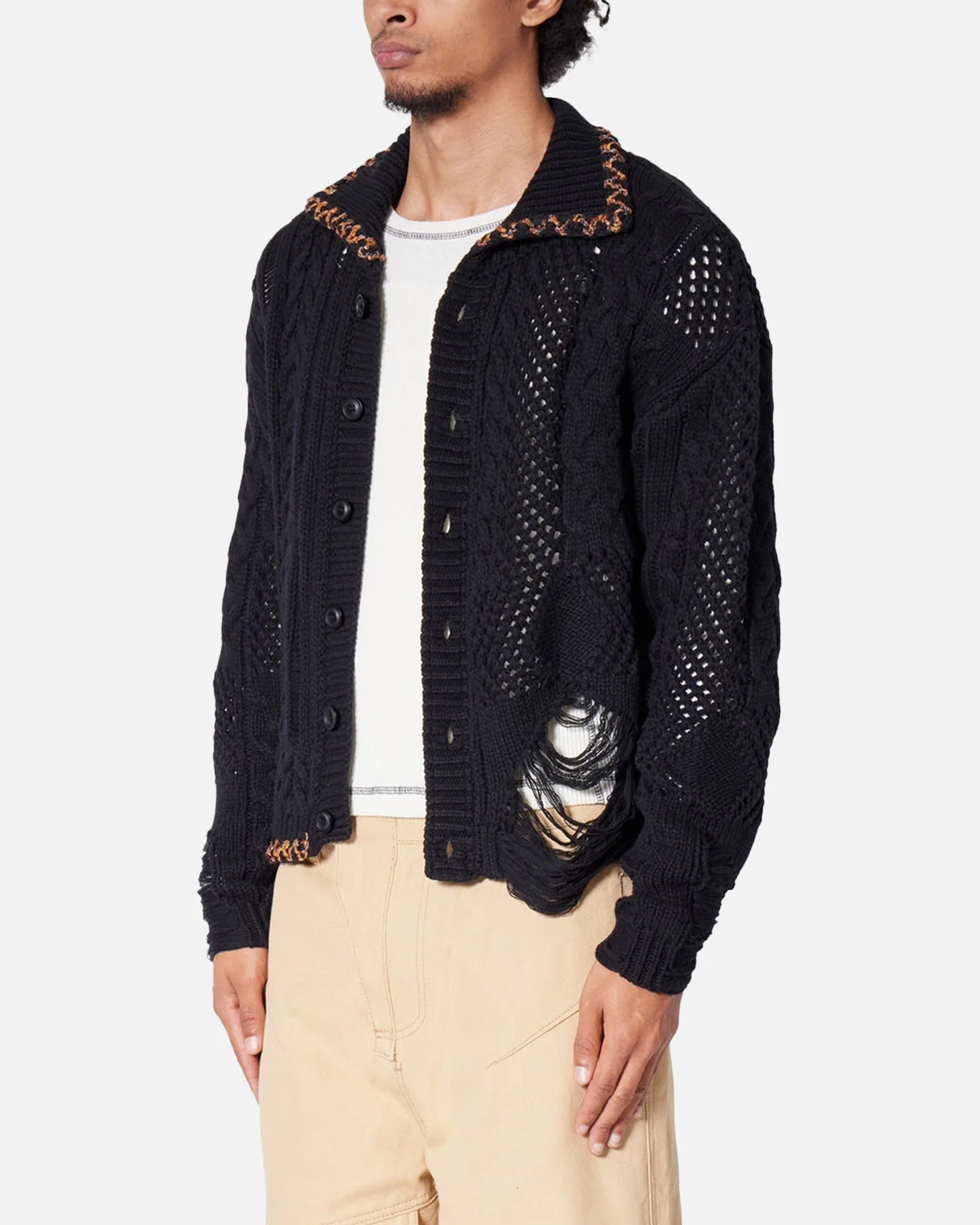 MNML Chunky Distressed Cardigan Black - Image 2