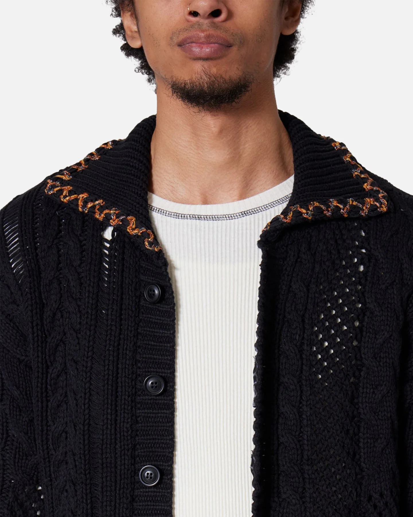 MNML Chunky Distressed Cardigan Black - Image 5