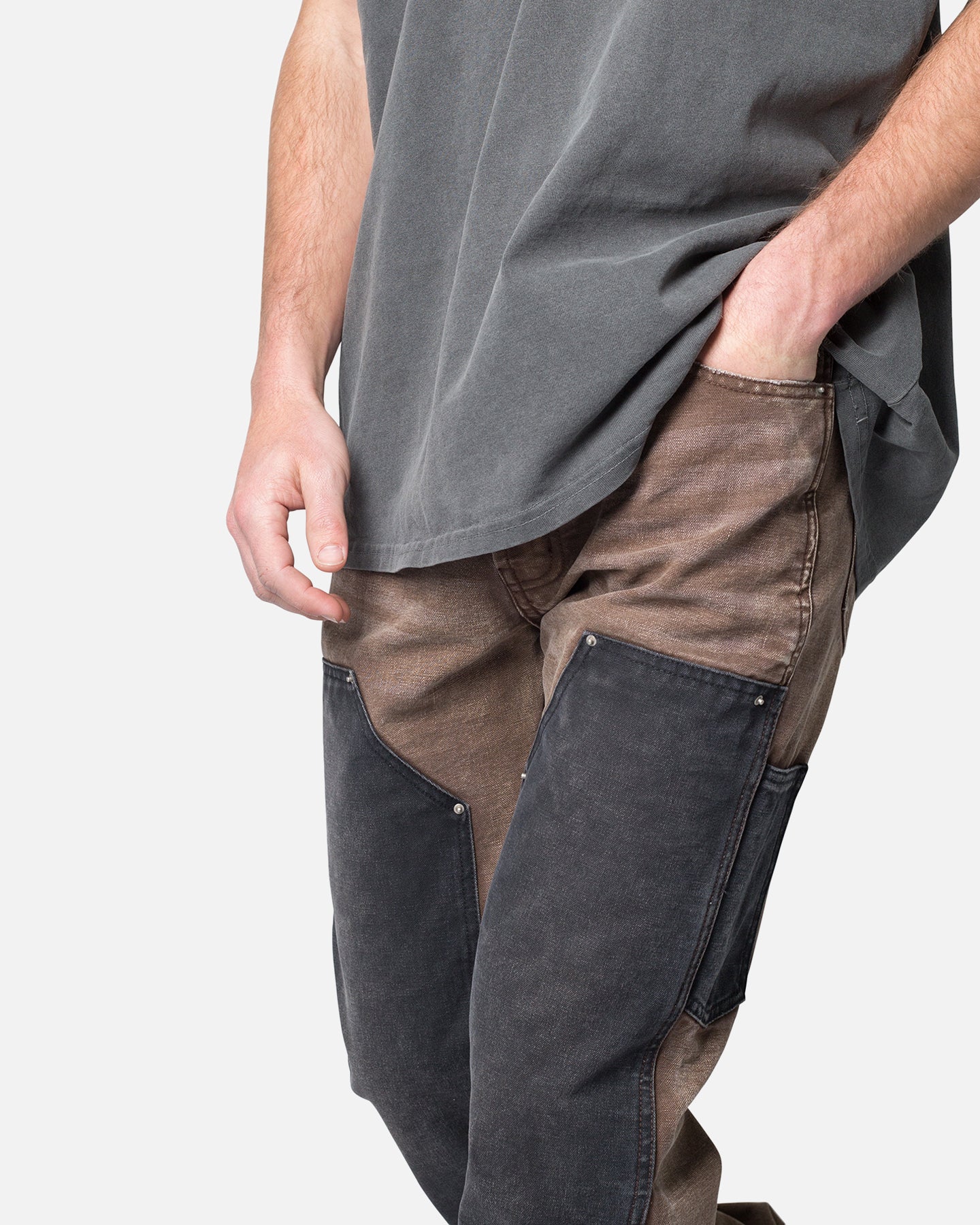 MNML Contrast Double Knee Denim Jeans Brown - Image 5