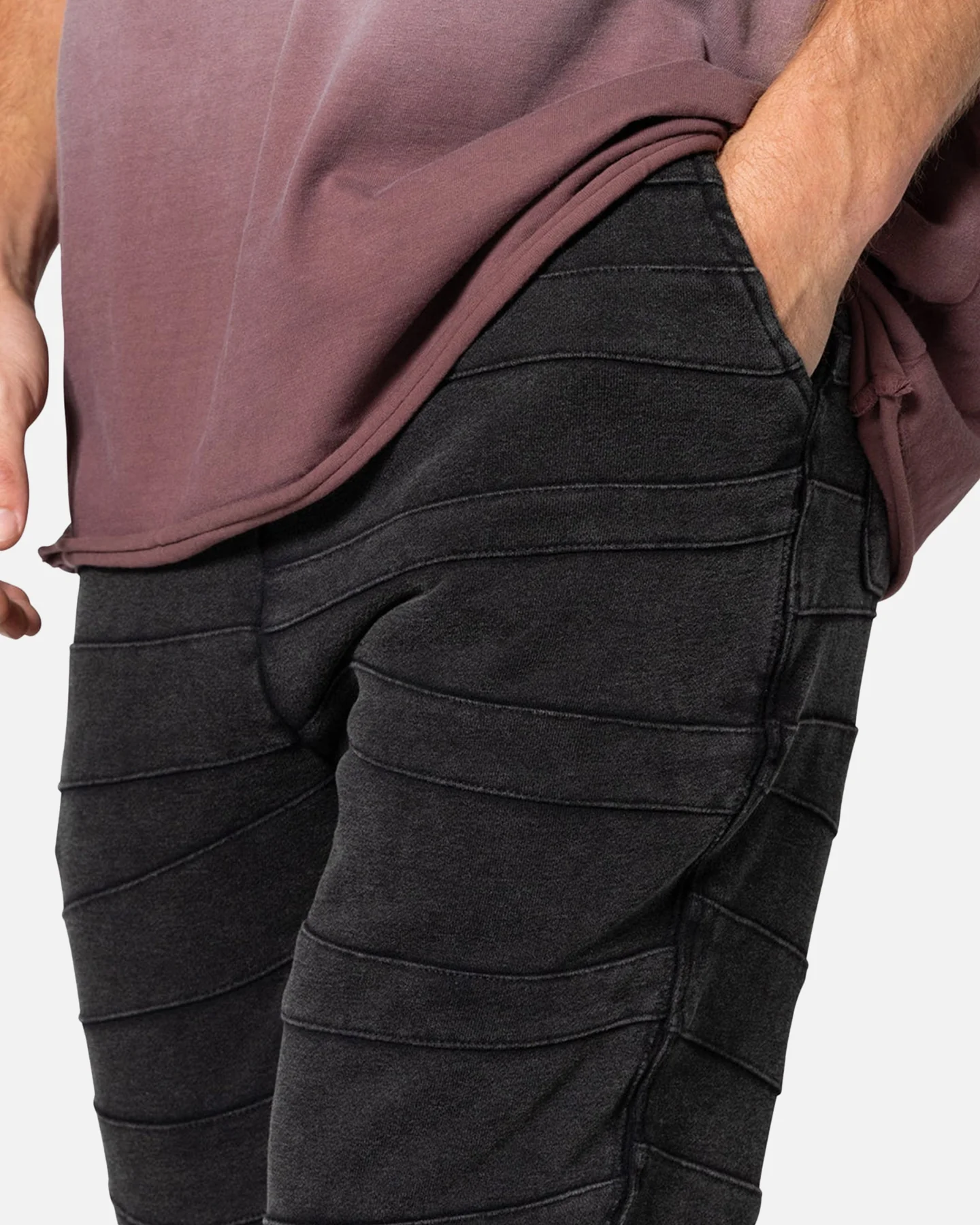 MNML Crease Panel Sweatpants Washed Black - Image 5
