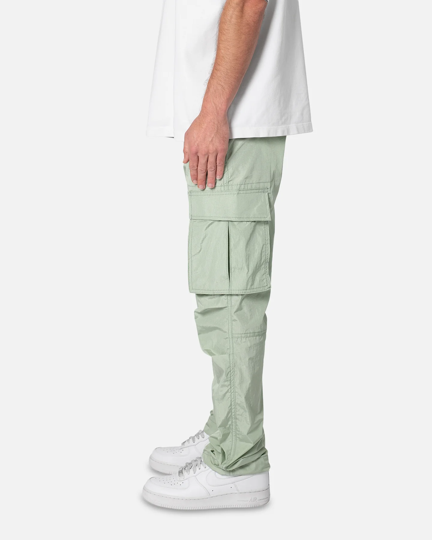 MNML Crinkle Cargo Pants Green - Image 3
