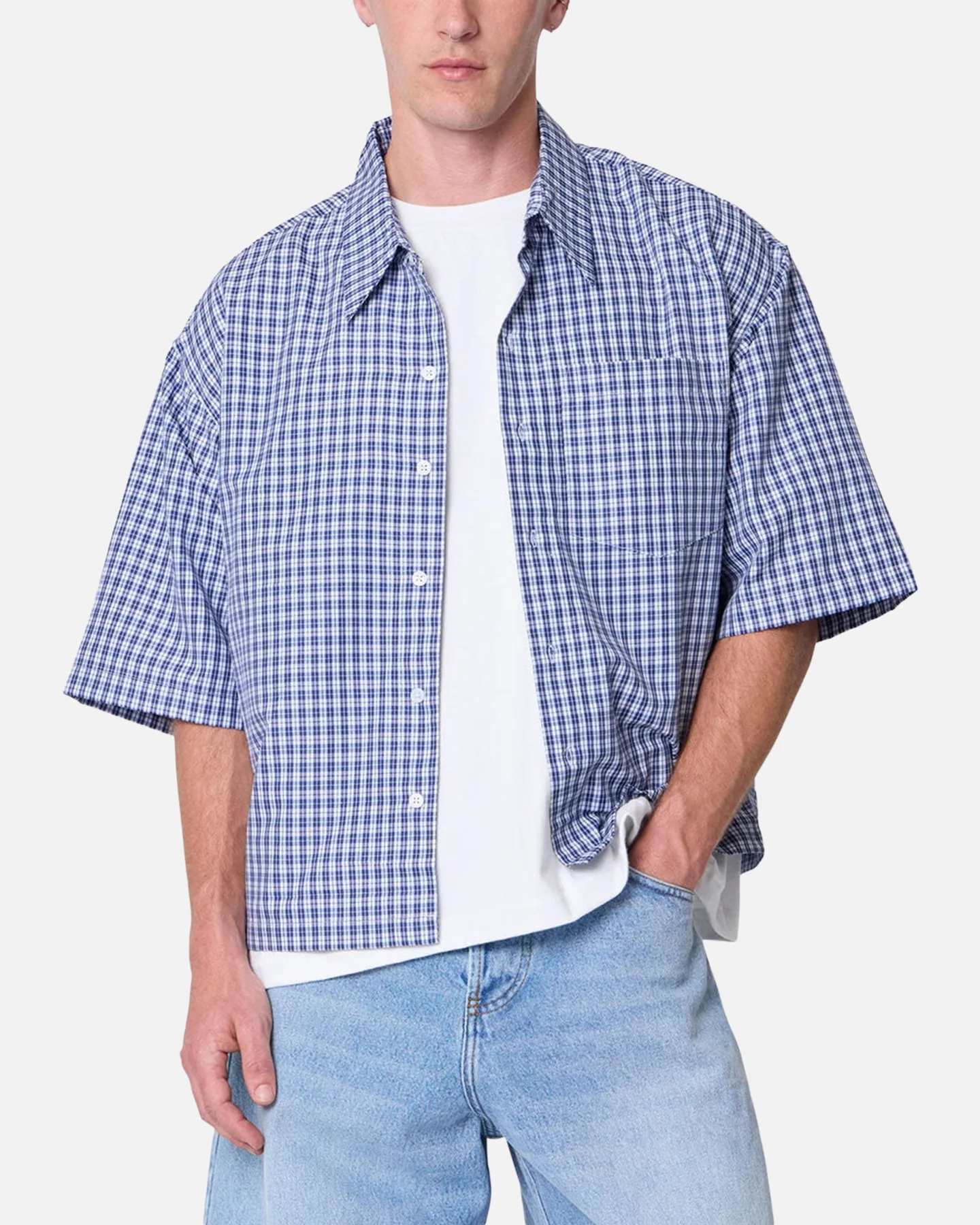 MNML Crispy Poplin Over Button Up Shirt Blue - Image 5