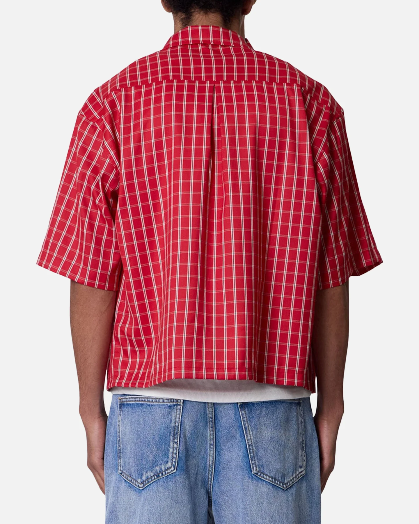 MNML Crispy Poplin Over Button Up Shirt Red Plaid - Image 4