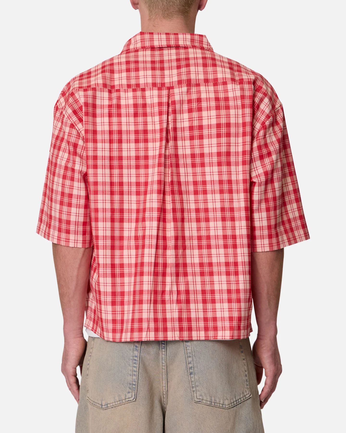 MNML Crop Flannel Short Sleeve Shirt Red - Image 2
