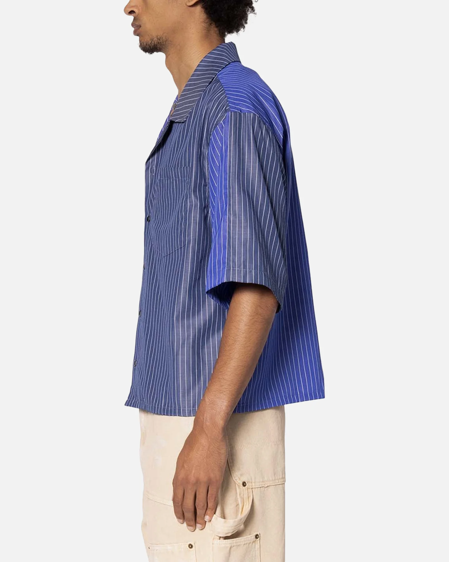 MNML Cropped Panel Stripe Shirt Blue - Image 3