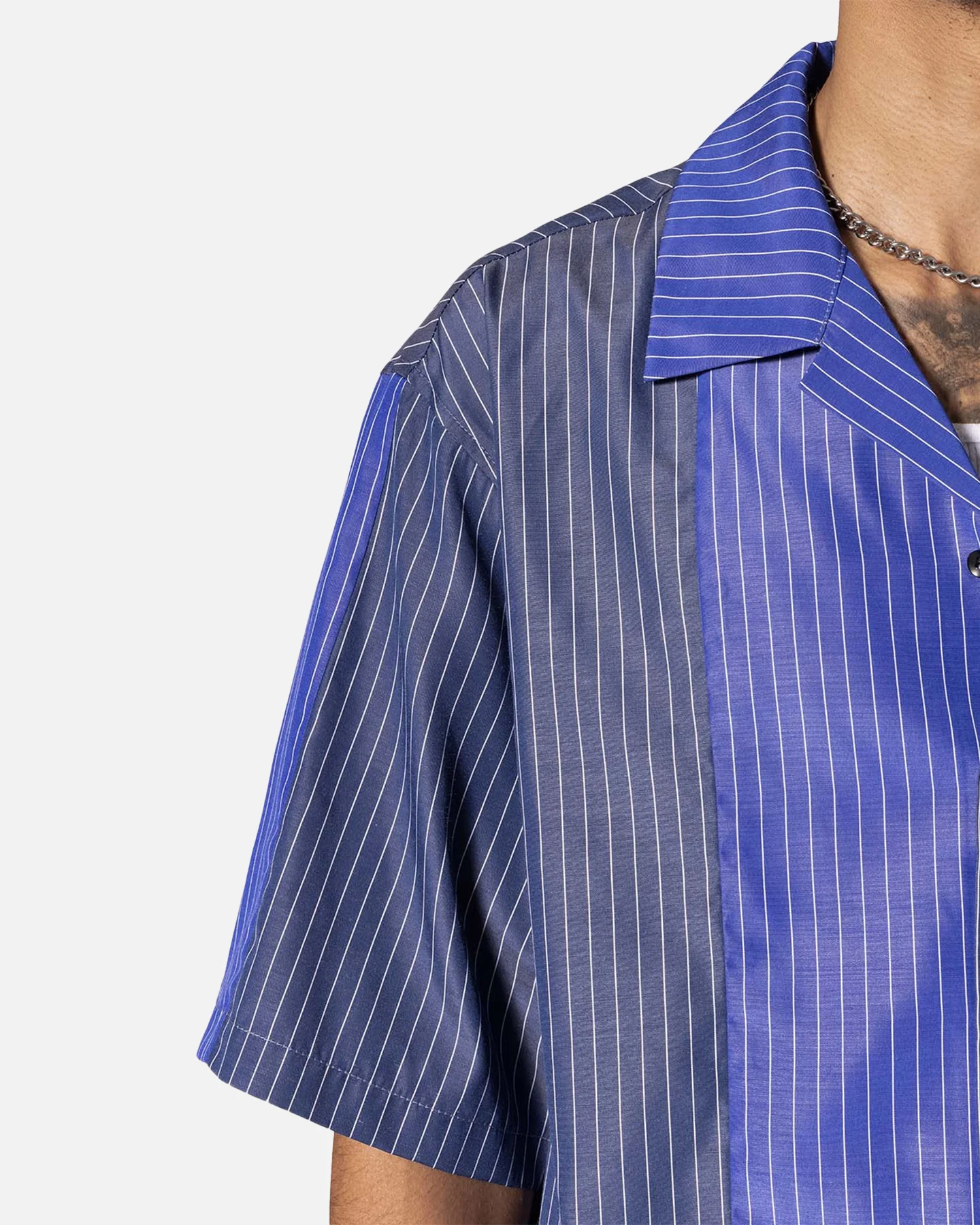 MNML Cropped Panel Stripe Shirt Blue - Image 6