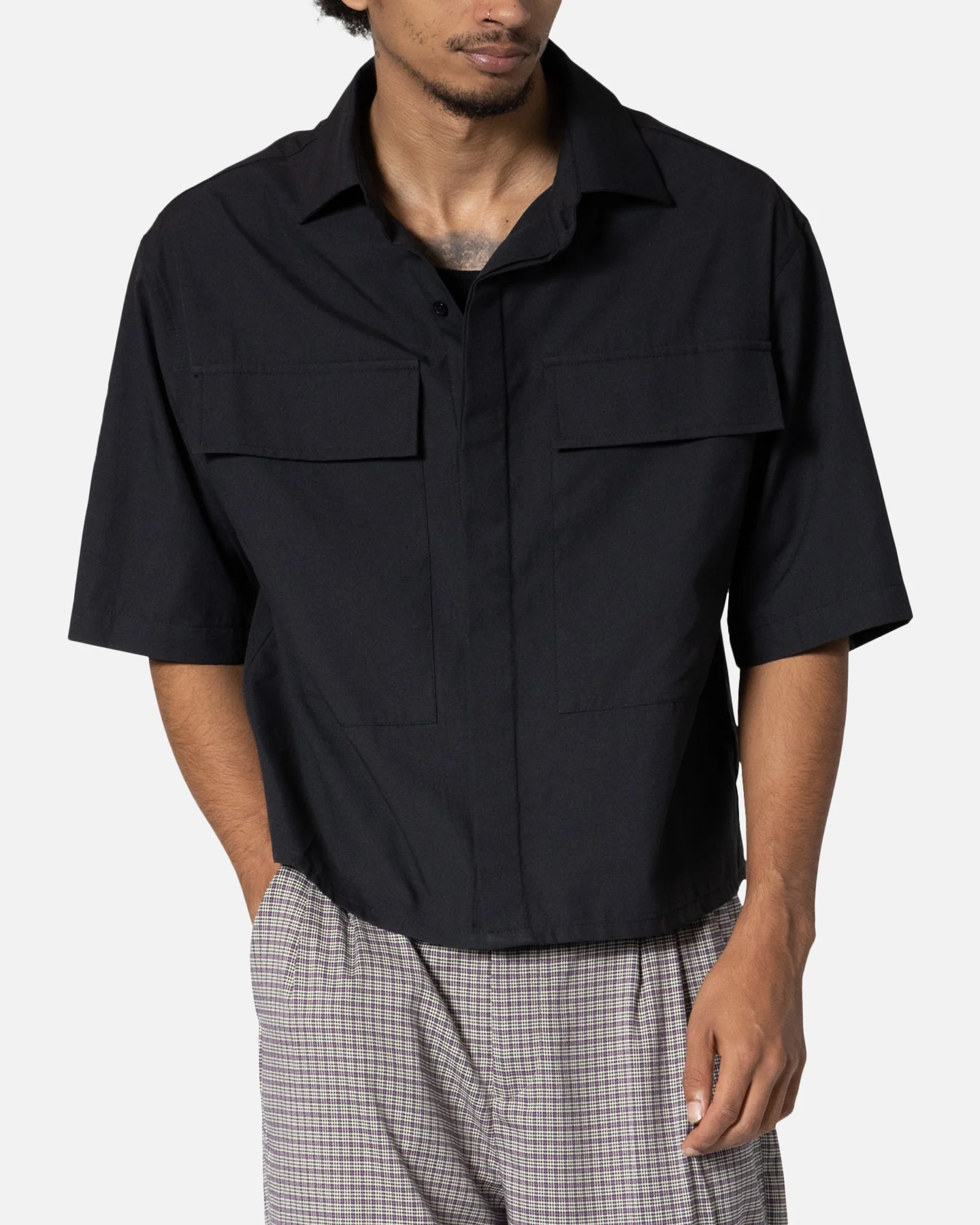 MNML Cropped Short Sleeve Shirt Black - Image 5