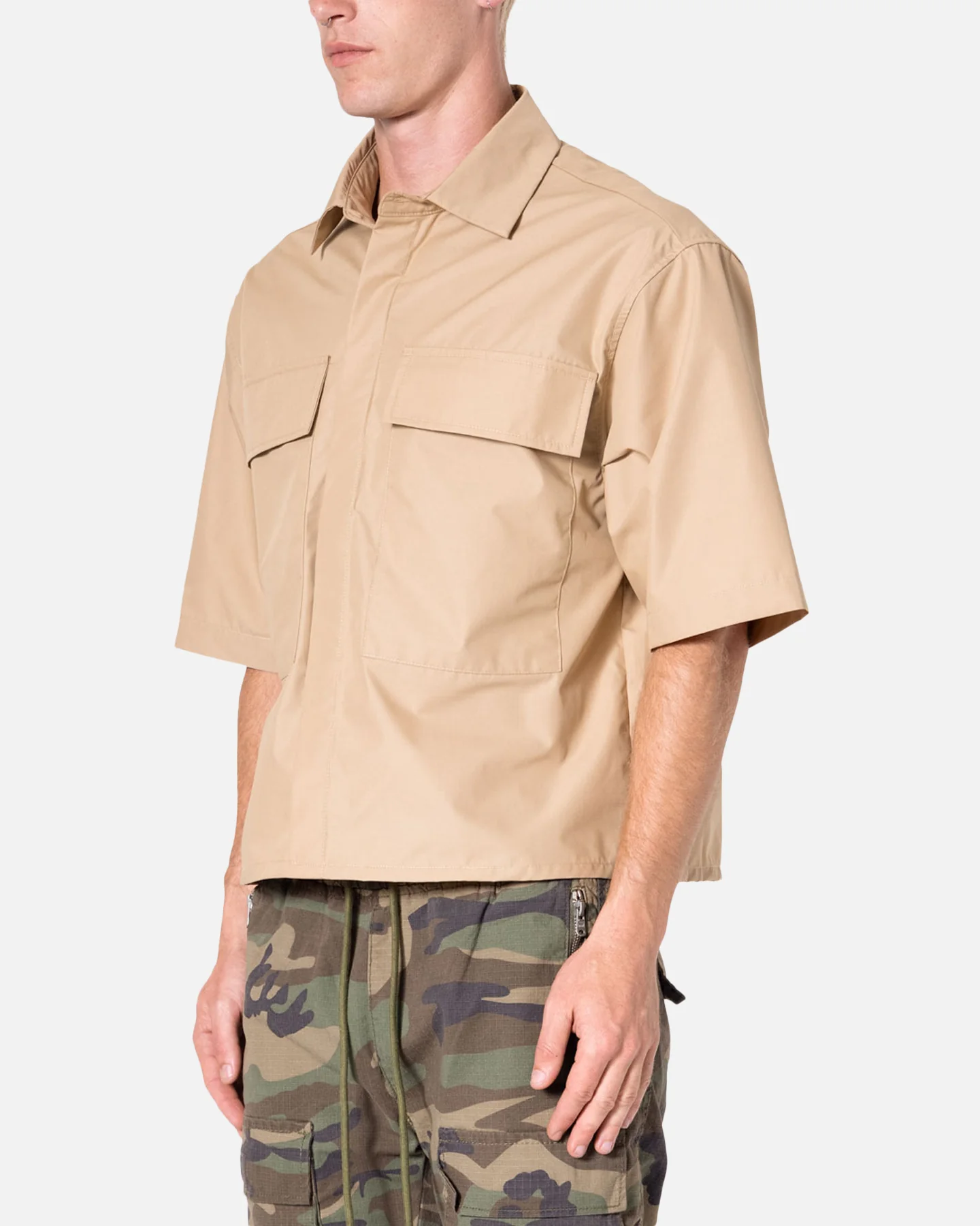 MNML Cropped Short Sleeve Shirt Khaki - Image 2