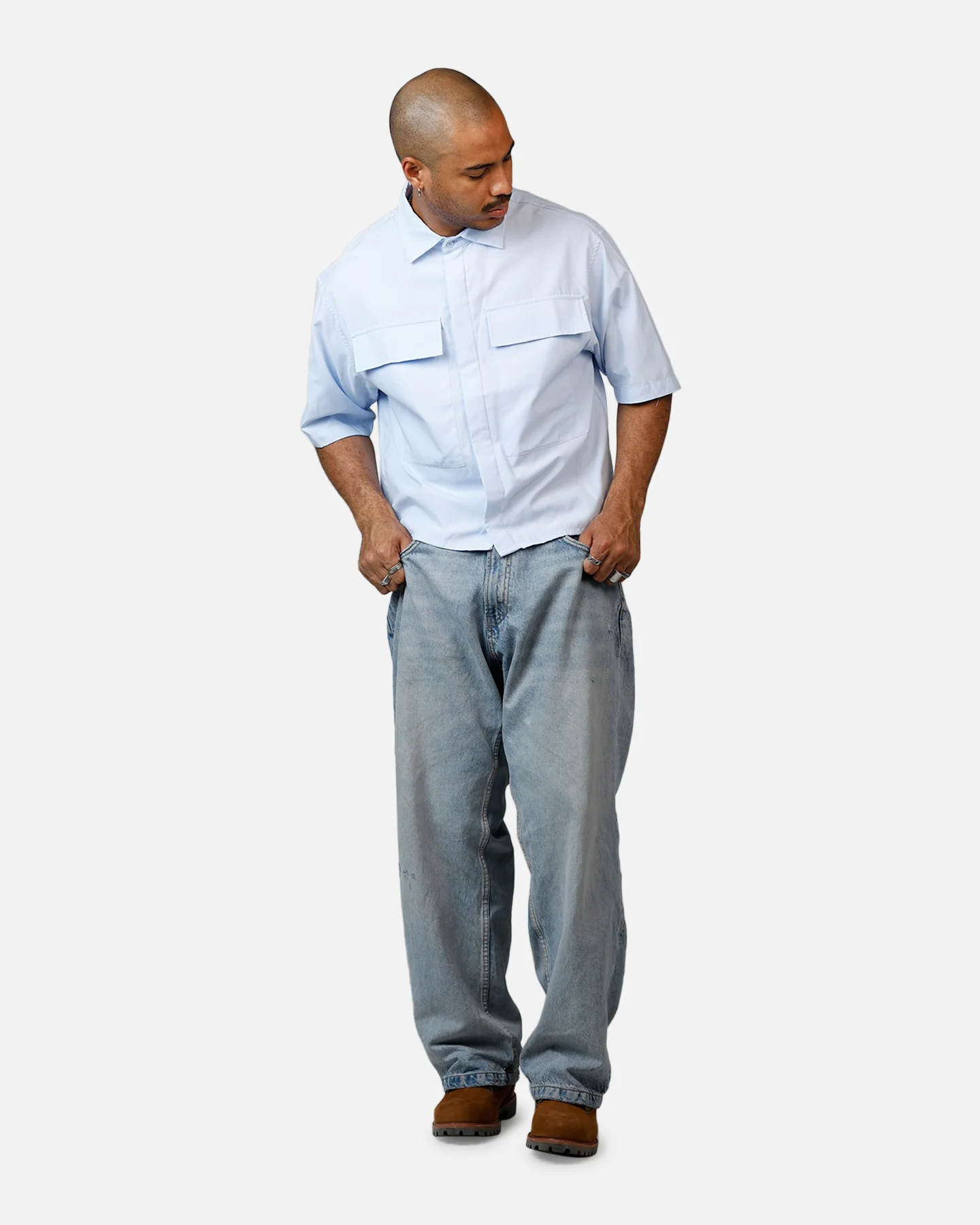 MNML Cropped Short Sleeve Shirt Light Blue - Image 3