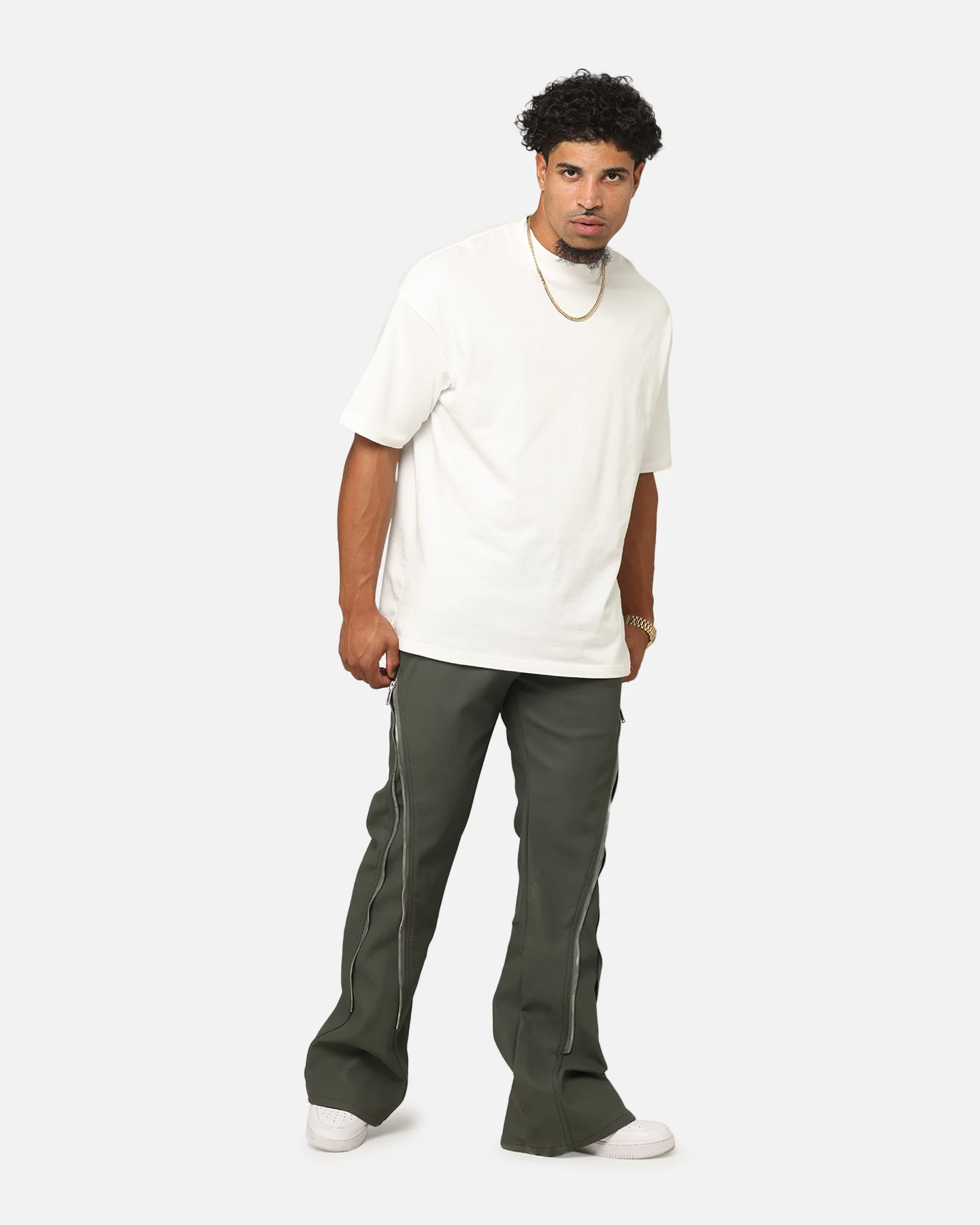 MNML D519 Leather Zipper Flare Pants Charcoal Grey - Image 2