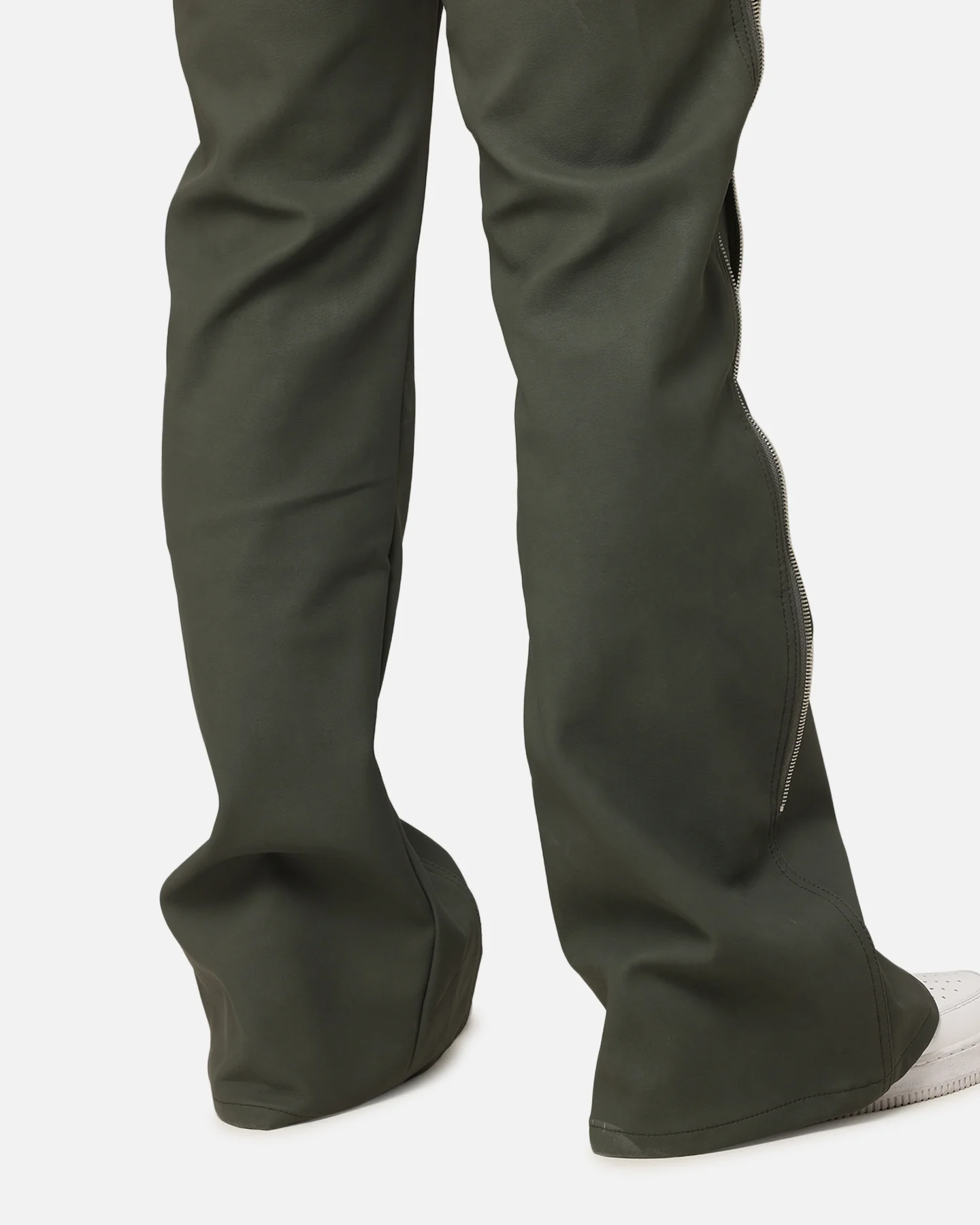 MNML D519 Leather Zipper Flare Pants Charcoal Grey - Image 4