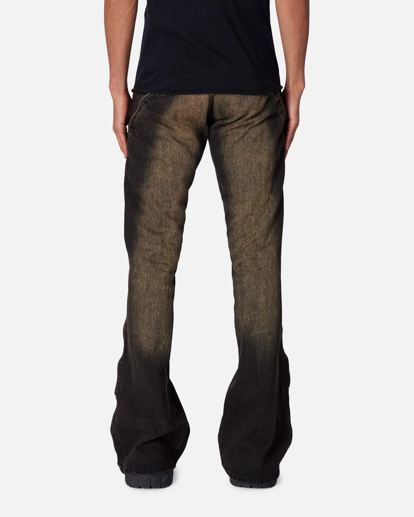 MNML D519 Zipper Flare Denim Jeans Washed Black - Image 4
