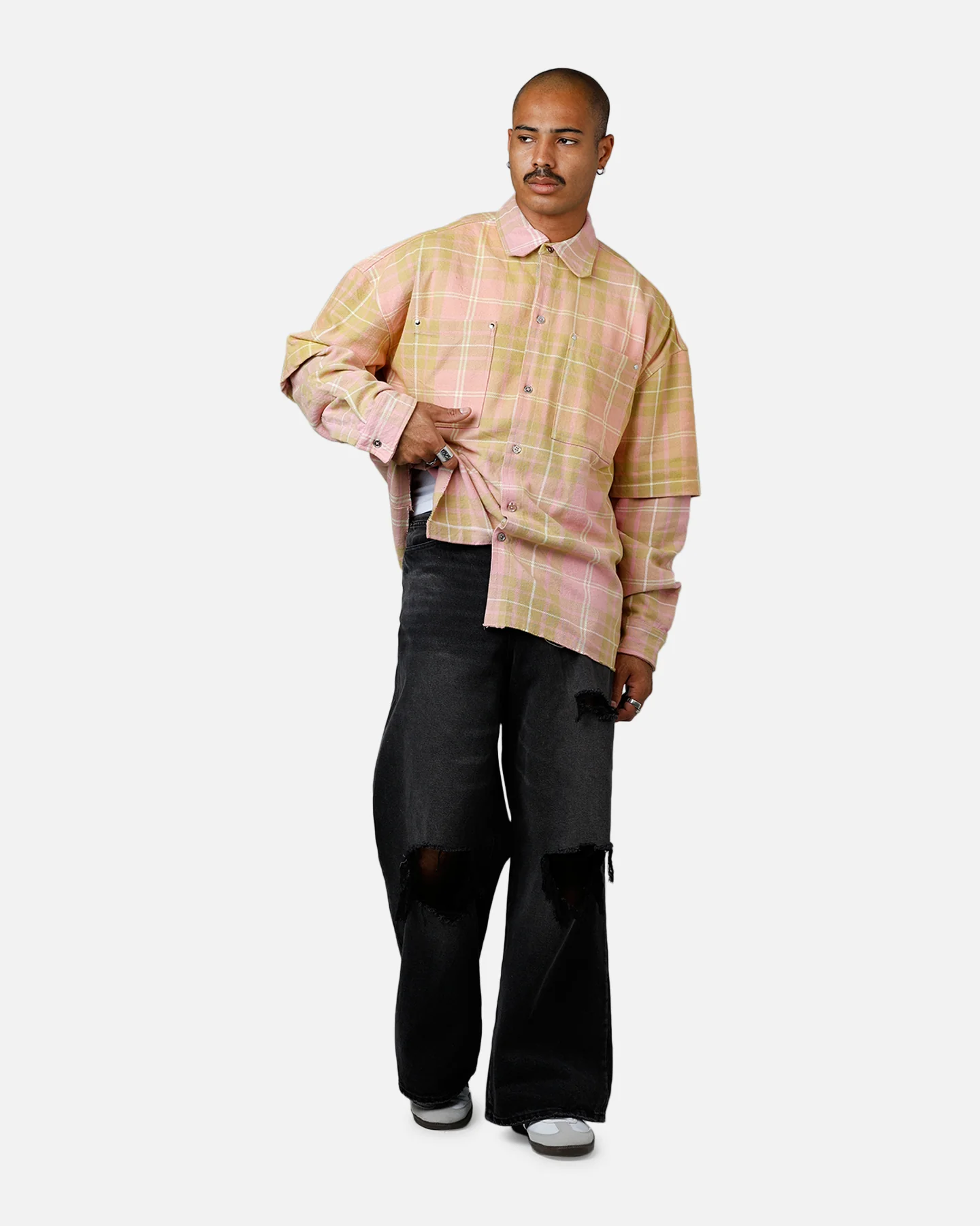 MNML Dip Fade Flannel Shirt Pink - Image 3