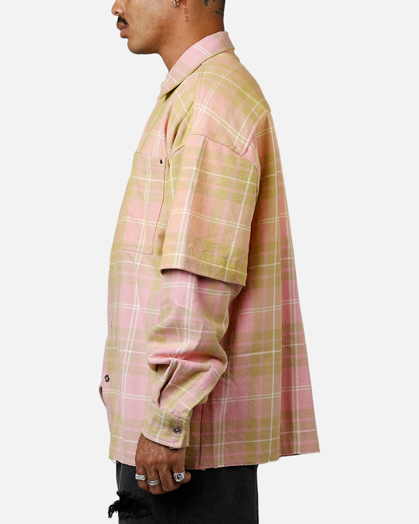 MNML Dip Fade Flannel Shirt Pink - Image 5