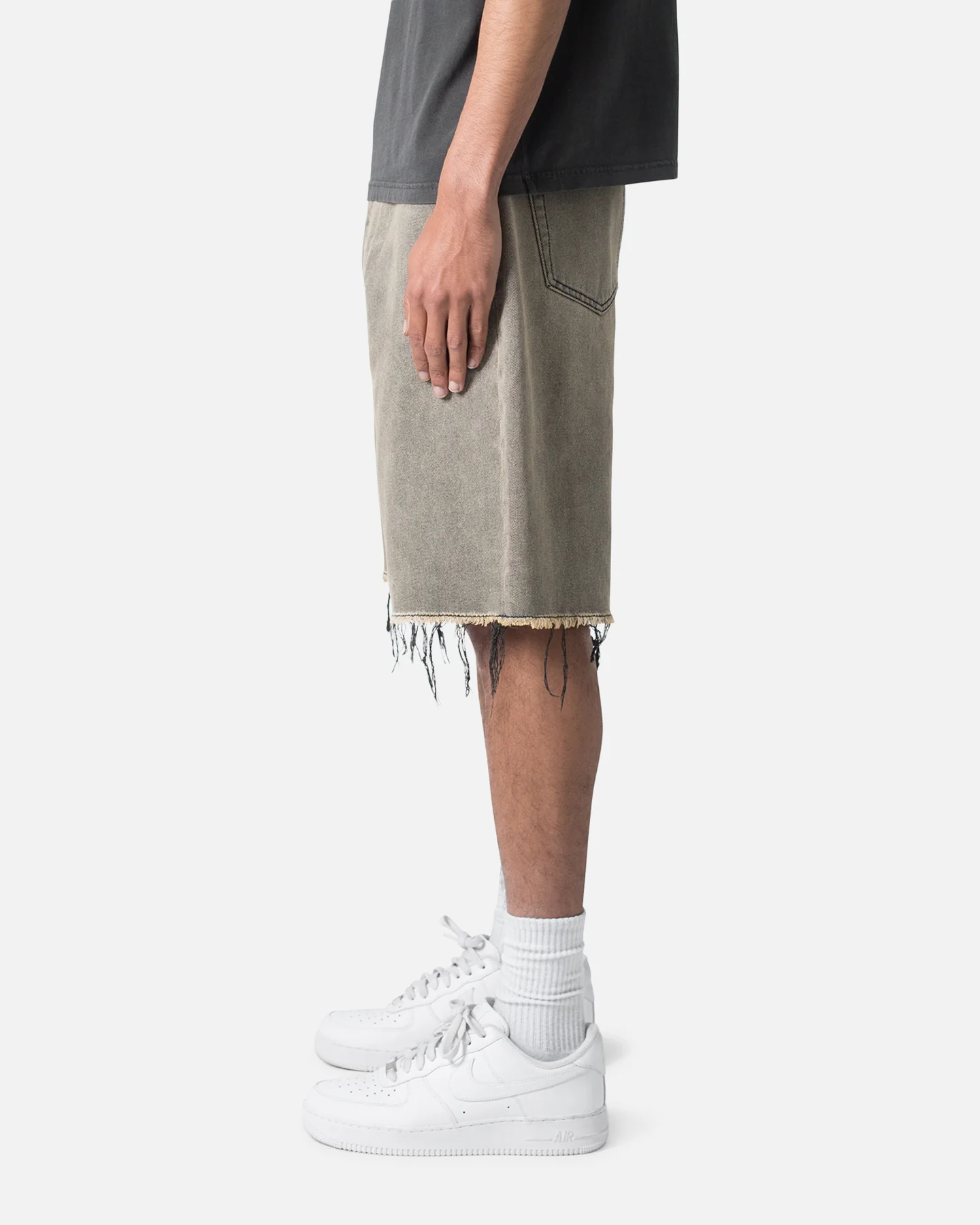 MNML Distressed Mineral Denim Shorts Brown - Image 3