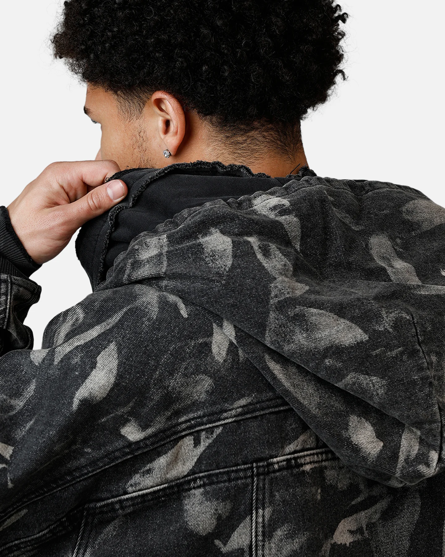 MNML Double Denim Hood Bomb Jacket Black - Image 6