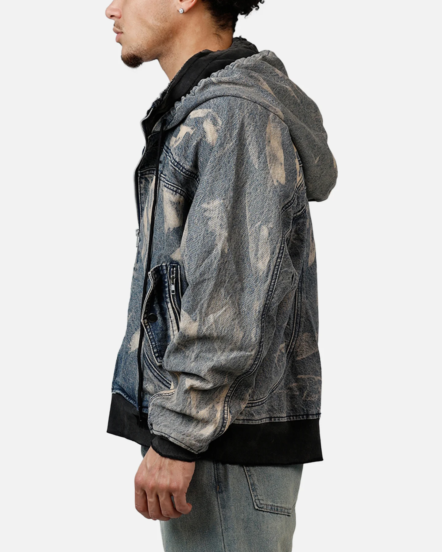 MNML Double Denim Hood Bomb Jacket Blue - Image 4