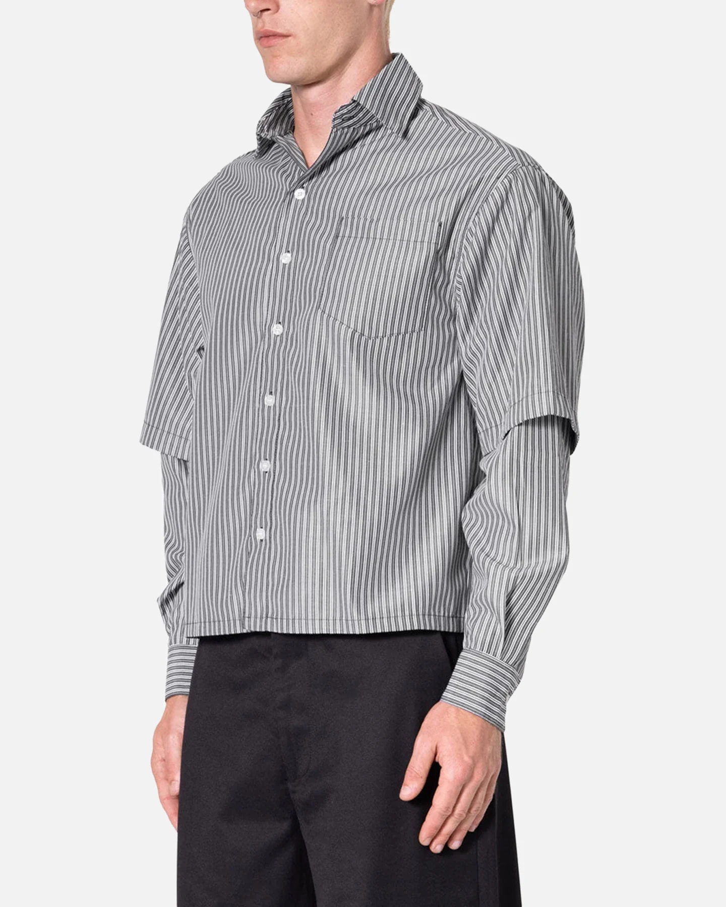 MNML Double Layer Pinstripe Shirt Black - Image 2