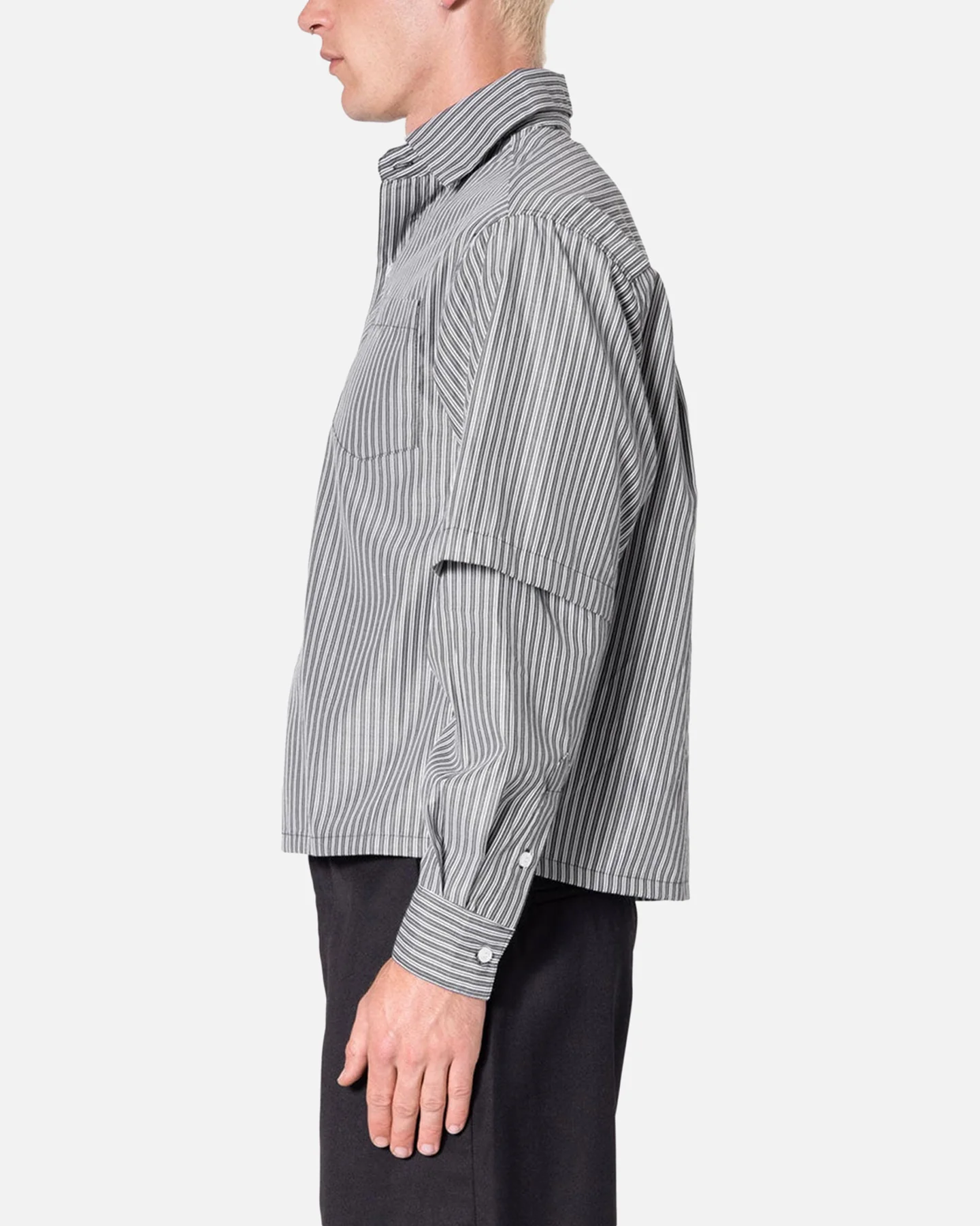 MNML Double Layer Pinstripe Shirt Black - Image 3