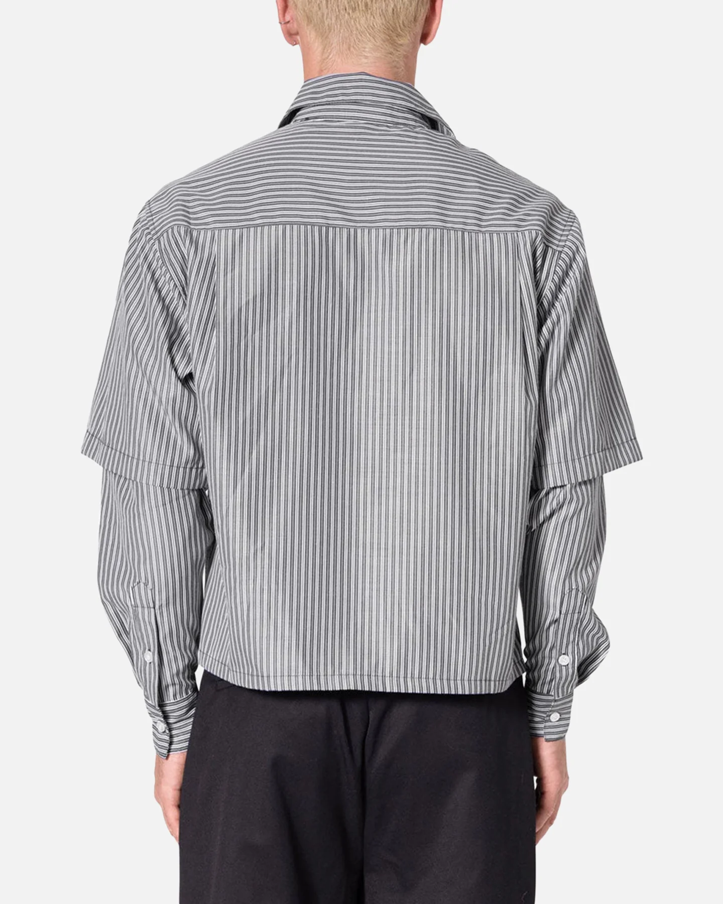 MNML Double Layer Pinstripe Shirt Black - Image 4
