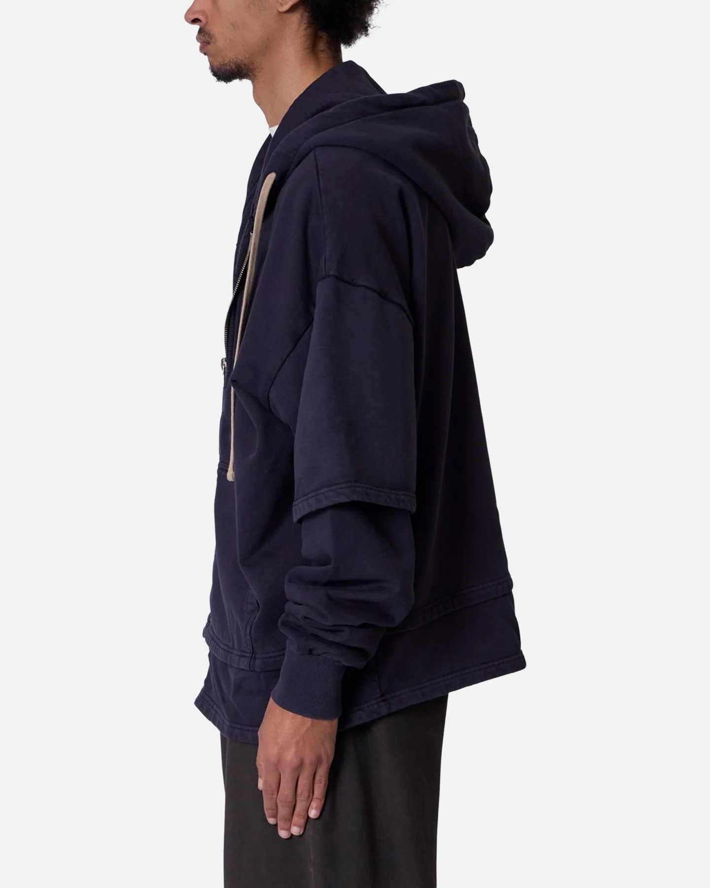 MNML Double Layer Zipper Sweater Washed Black - Image 4