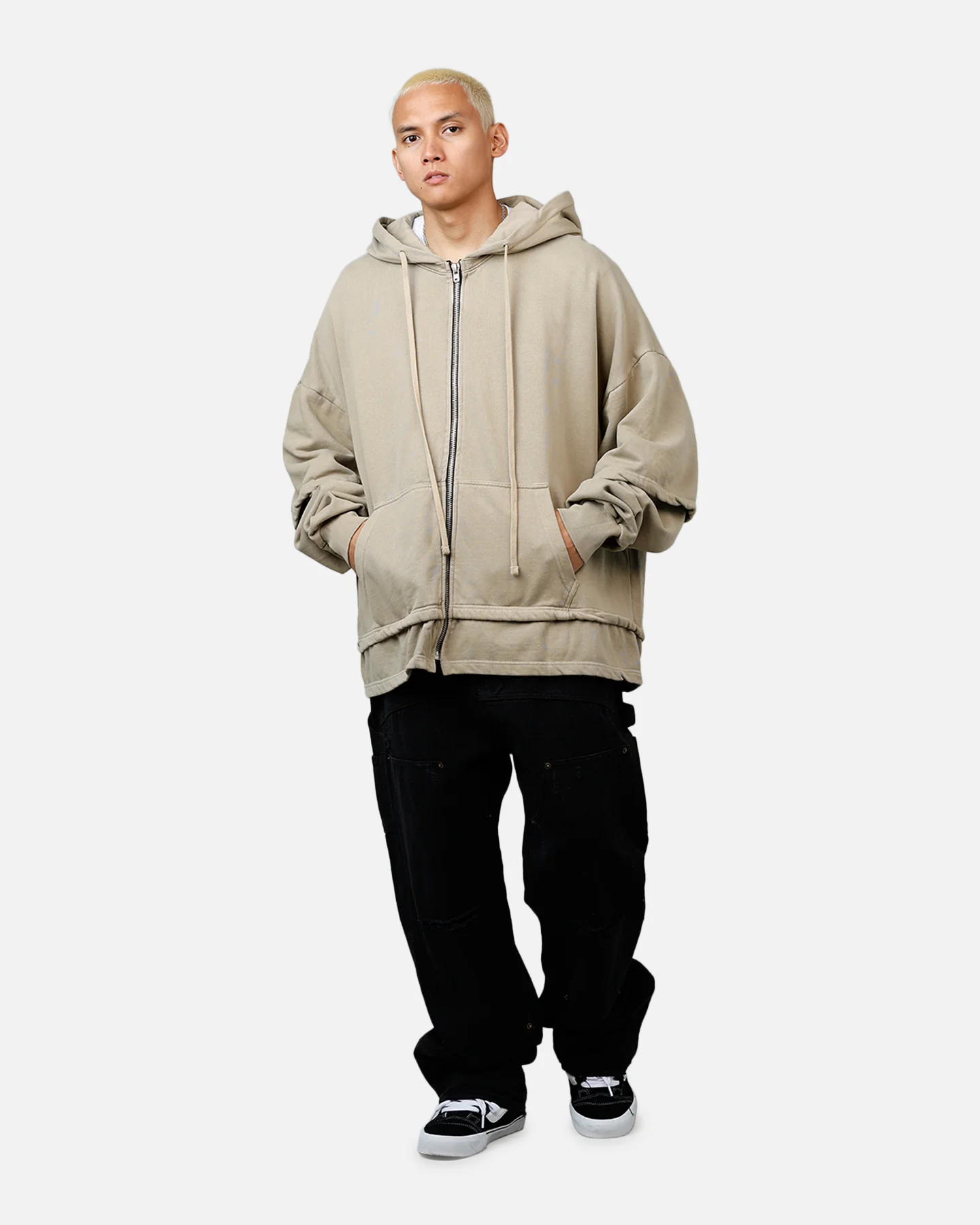 MNML Double Layer Zipper Sweater Washed Earth - Image 3