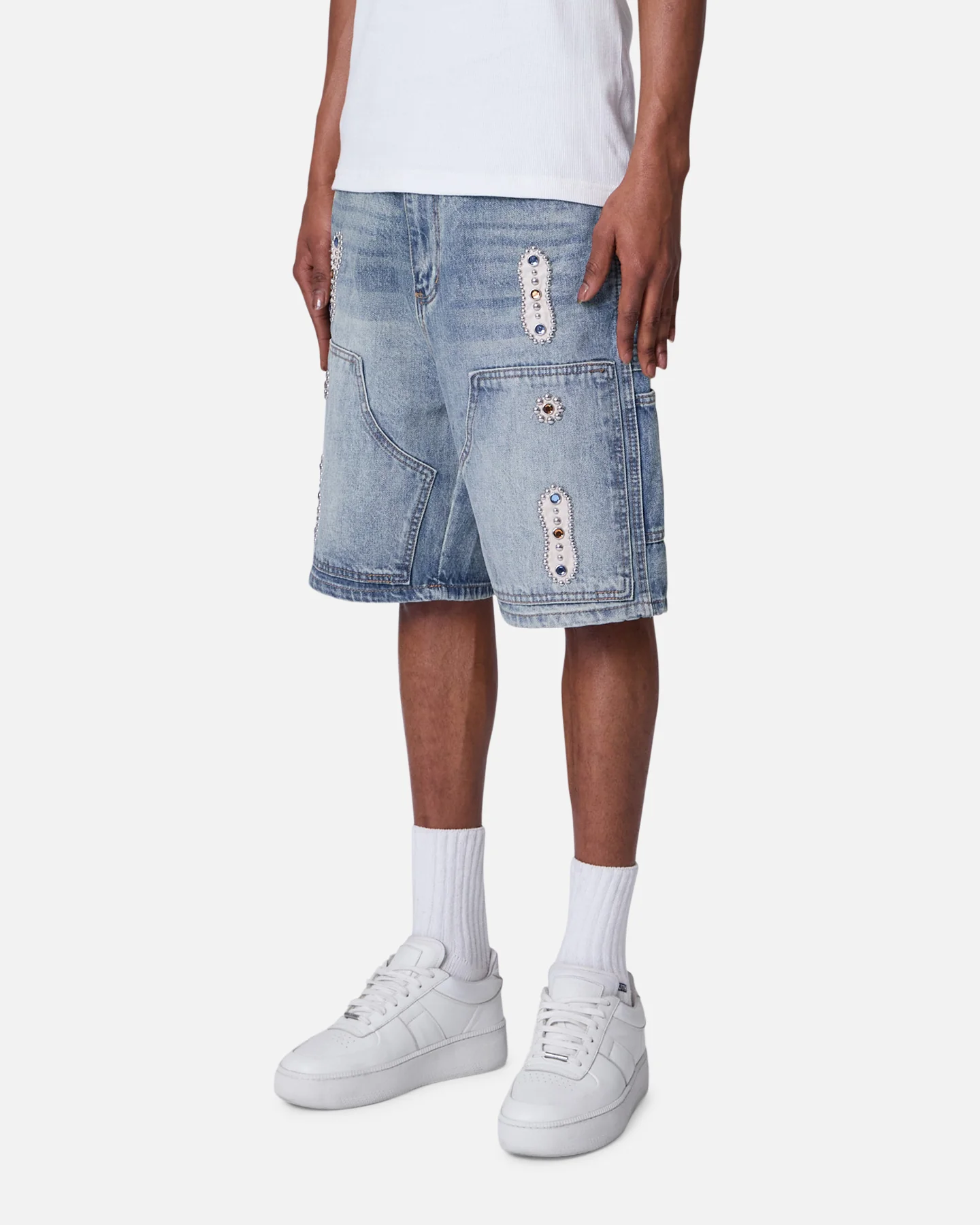 MNML Double Western Jewel Denim Shorts Blue - Image 2