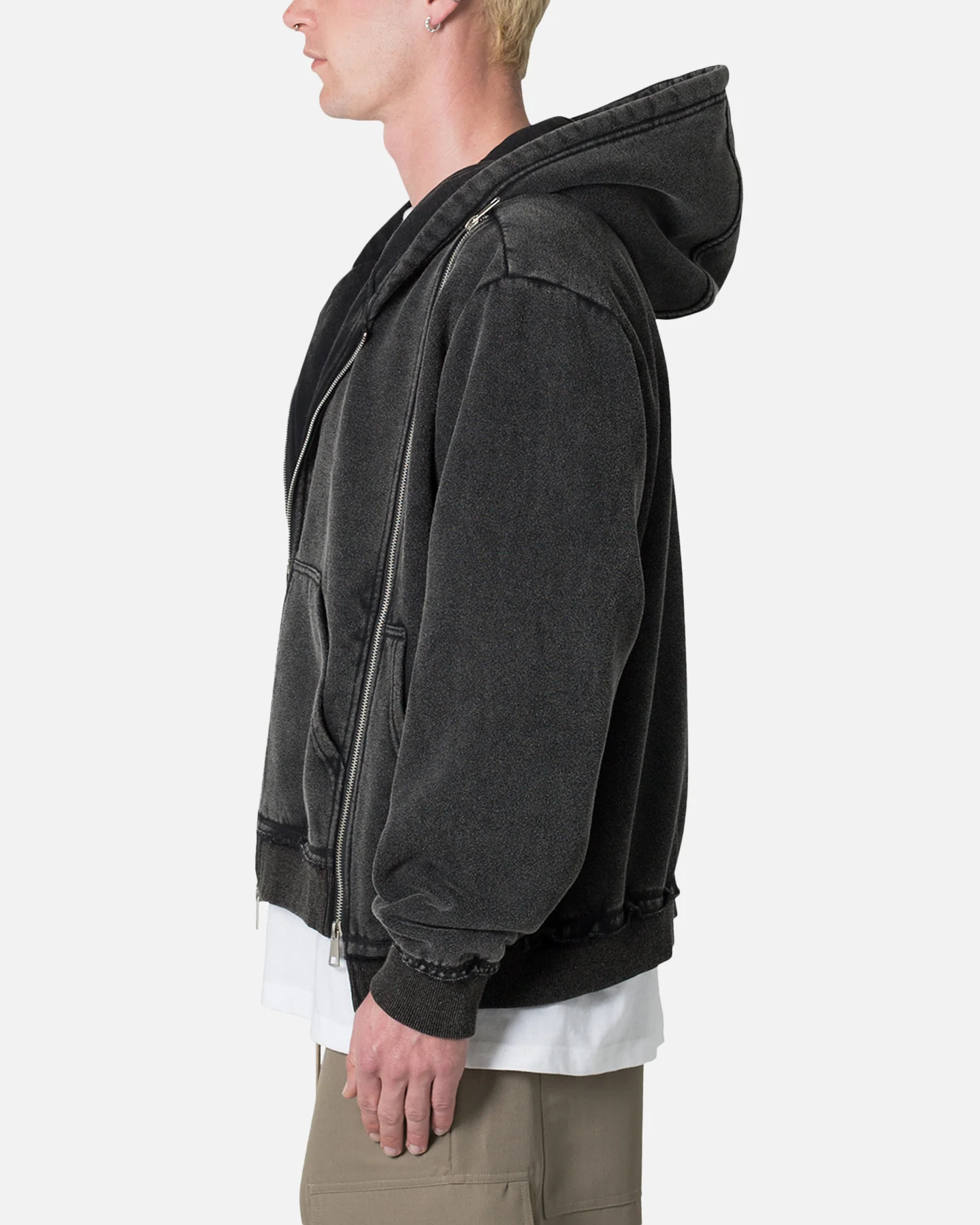 MNML Dual Zipper Hoodie Washed Black - Image 3
