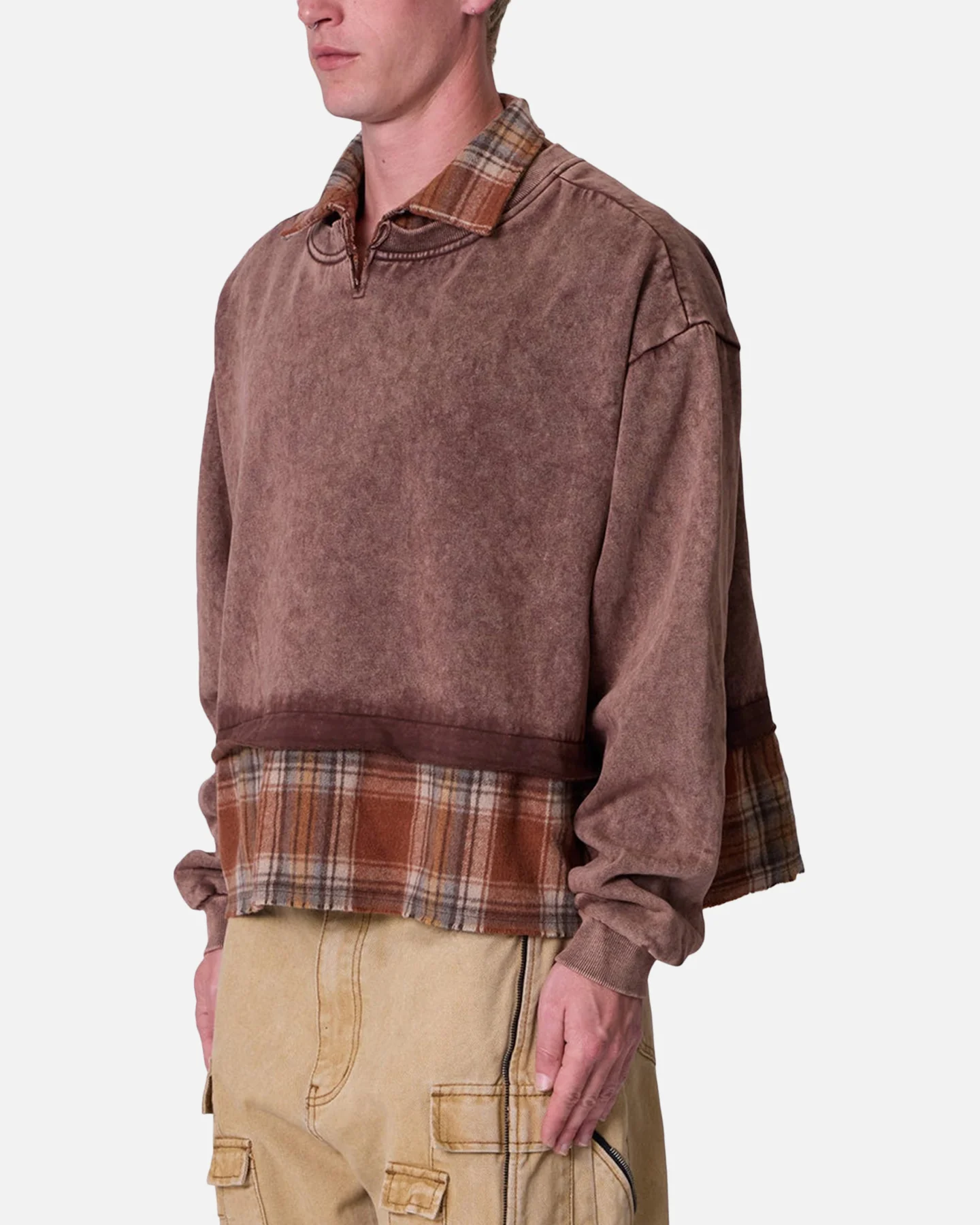 MNML Flannel Crew Pullover Sweater Brown - Image 2