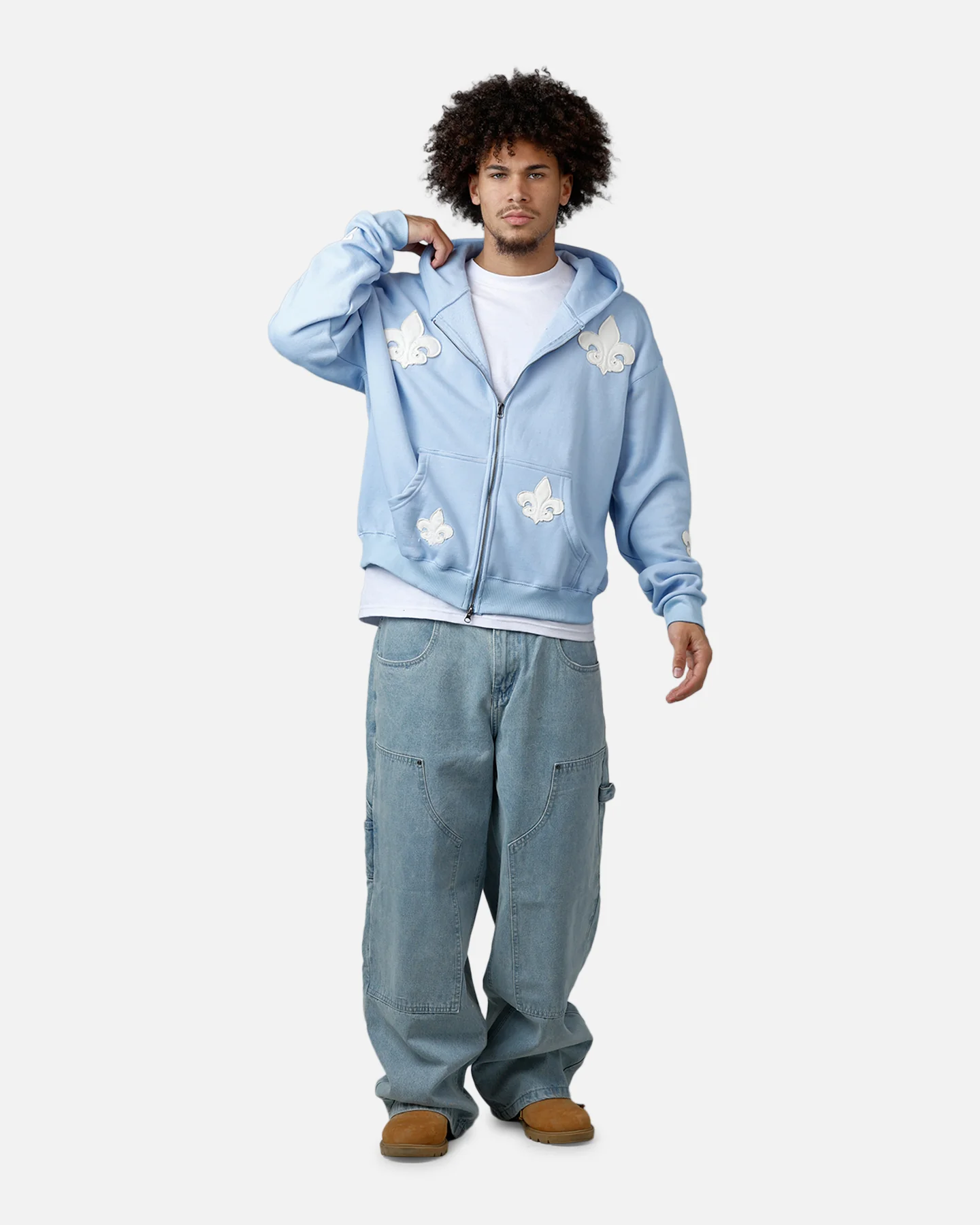 MNML Fleur Zip Up Hoodie Washed Blue - Image 3