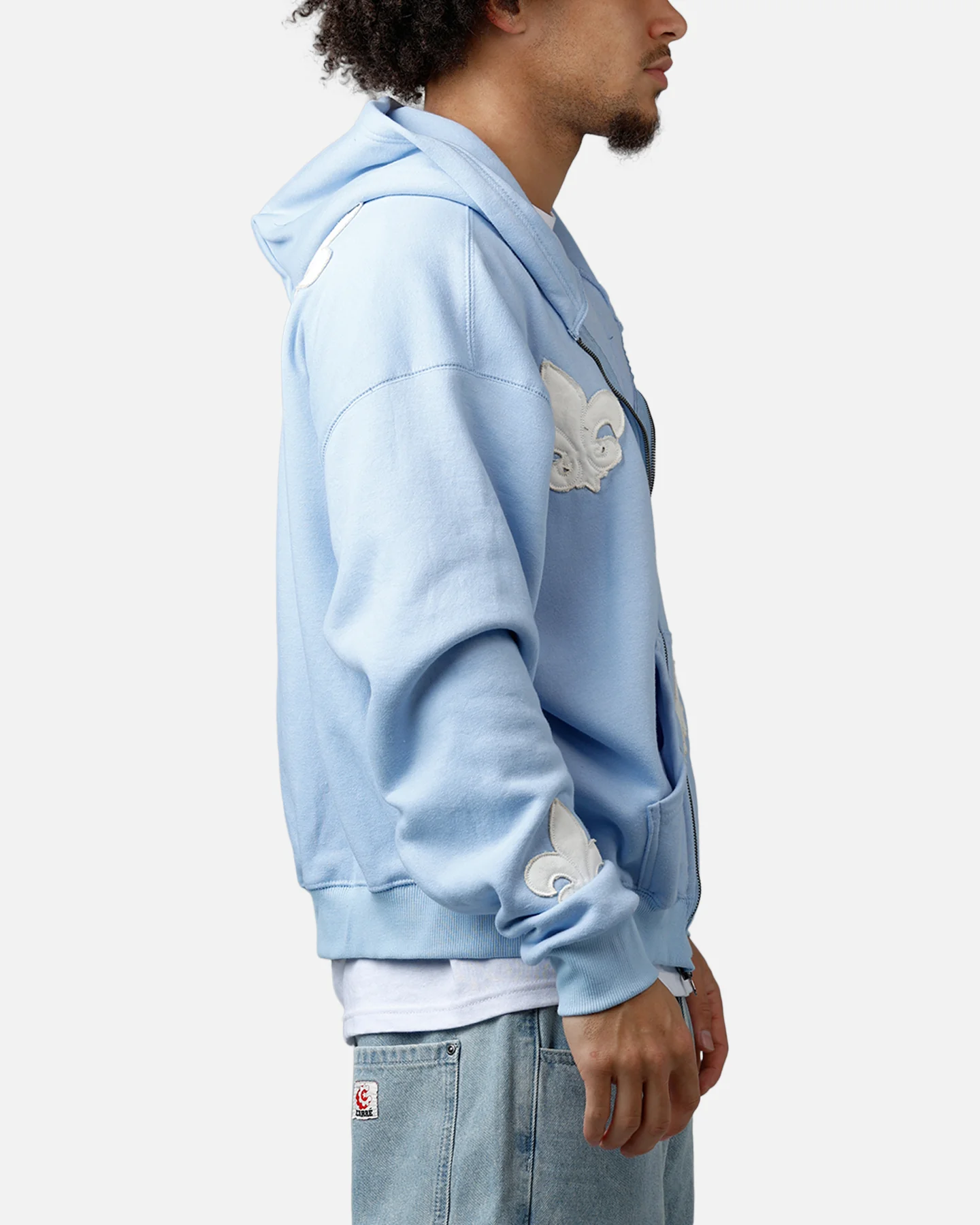 MNML Fleur Zip Up Hoodie Washed Blue - Image 4