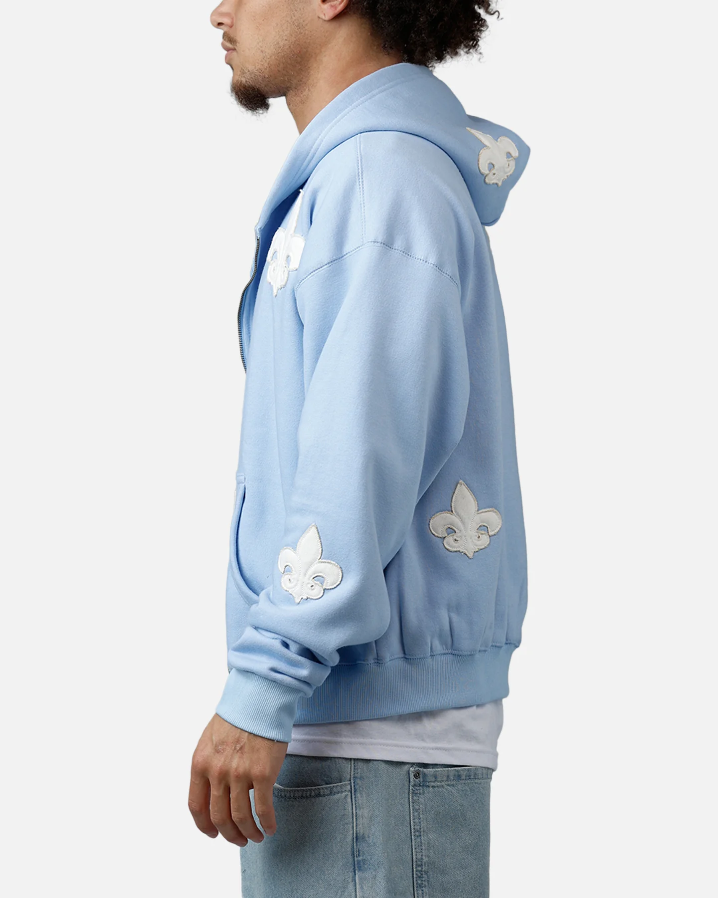 MNML Fleur Zip Up Hoodie Washed Blue - Image 5