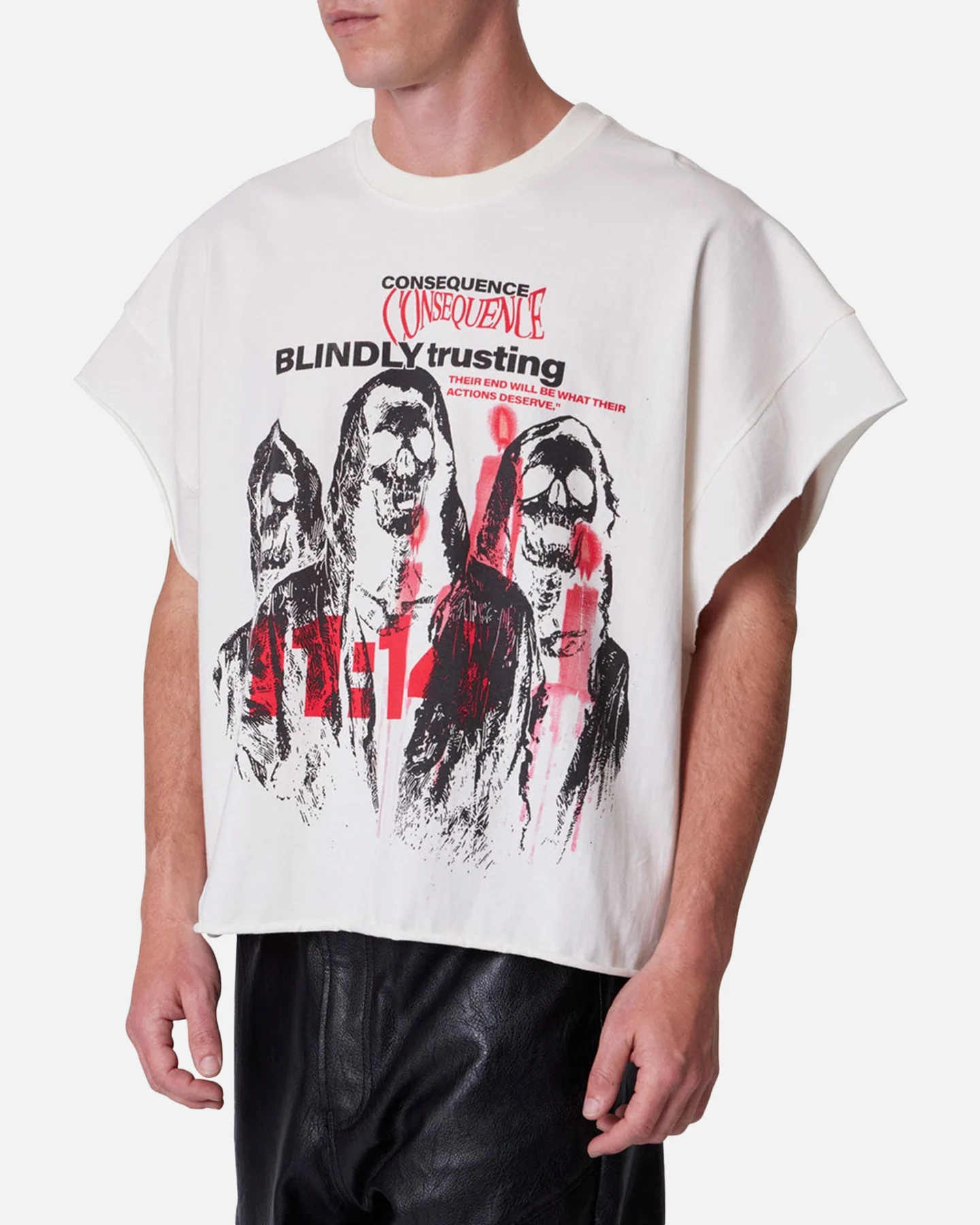 MNML Grim Cutoff Muscle T-Shirt Off White - Image 5