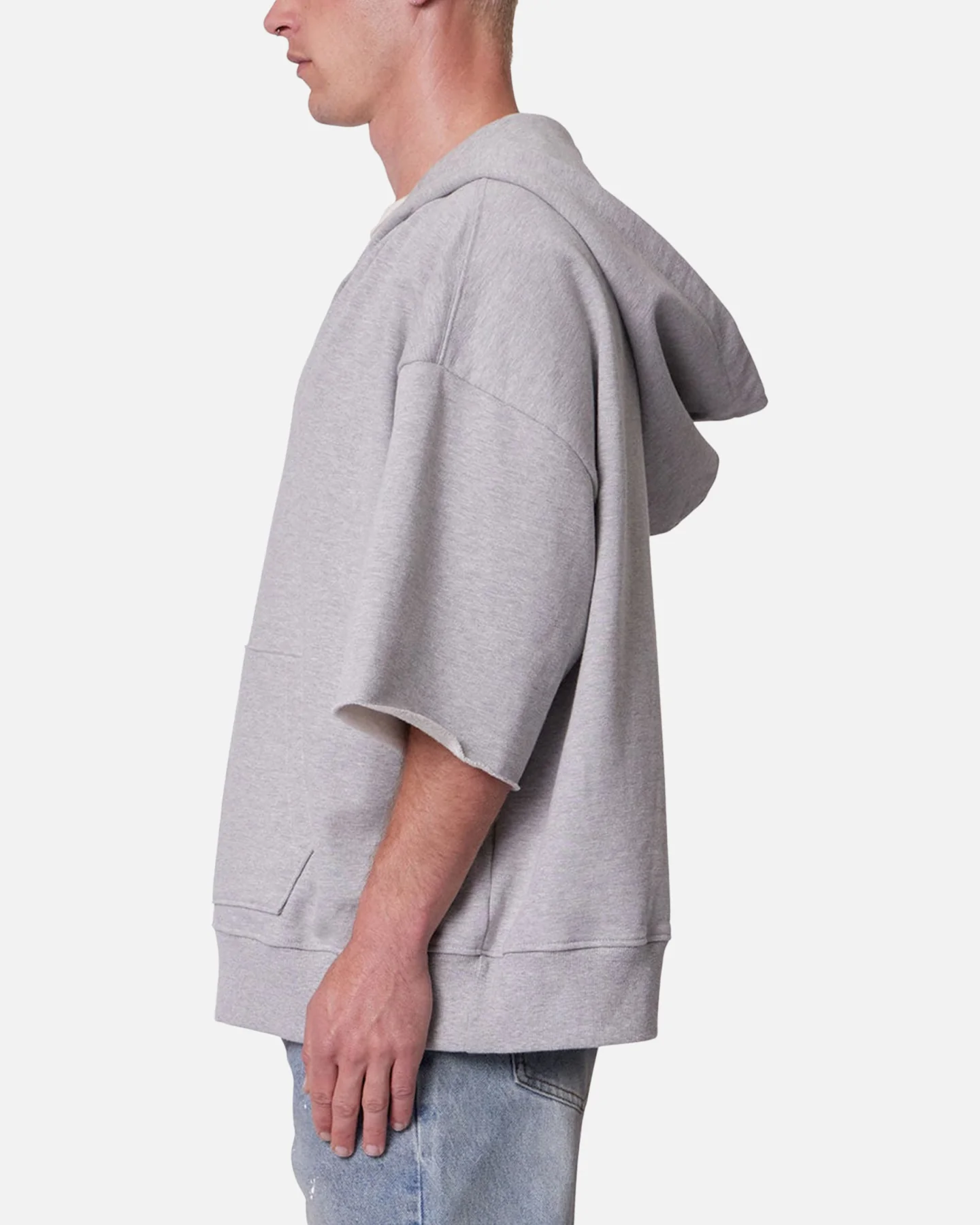 MNML Hooded 3/4 Sleeve Rag Sweater Grey - Image 3