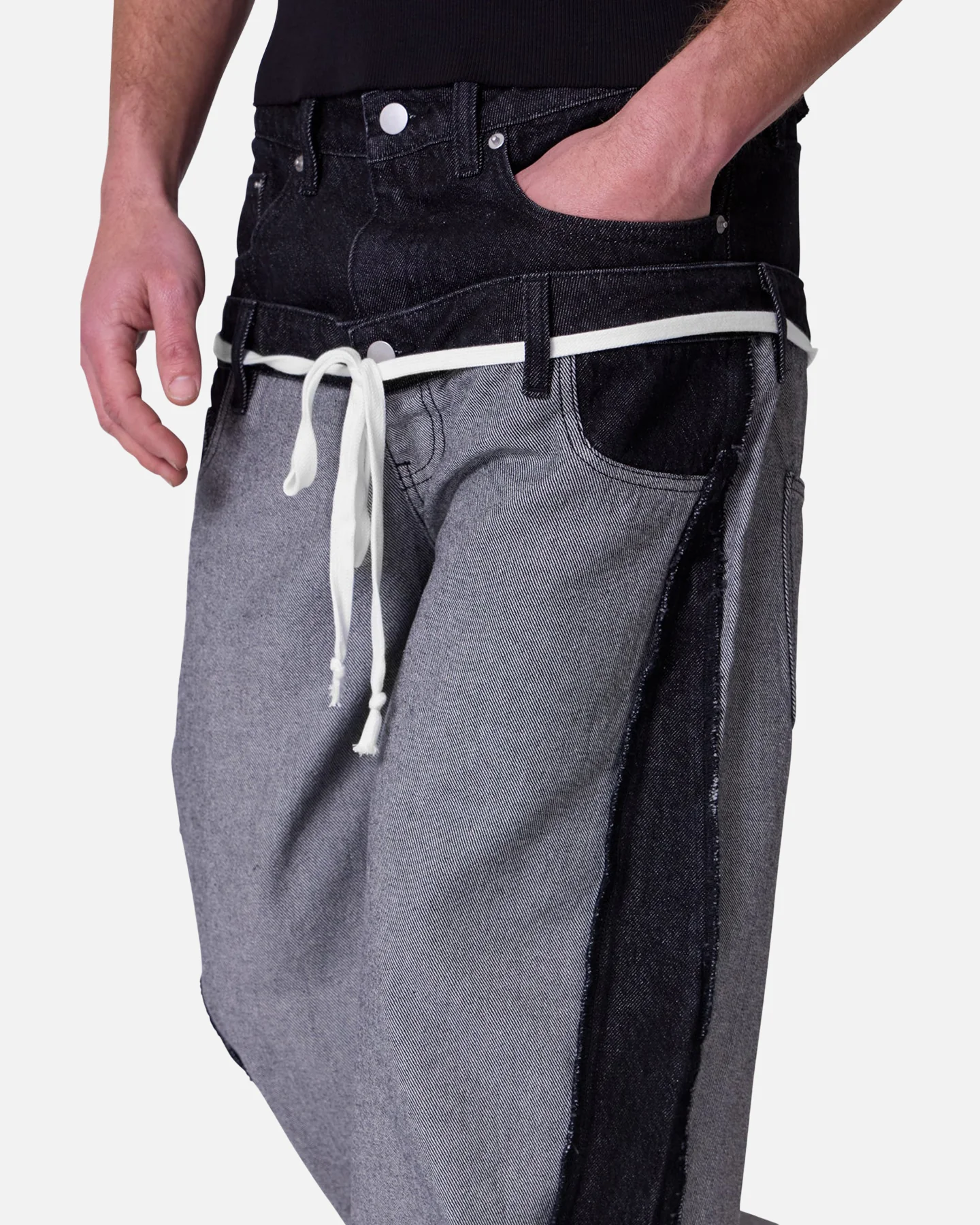 MNML Inside Out Slip Off Denim Pants Washed Black - Image 5