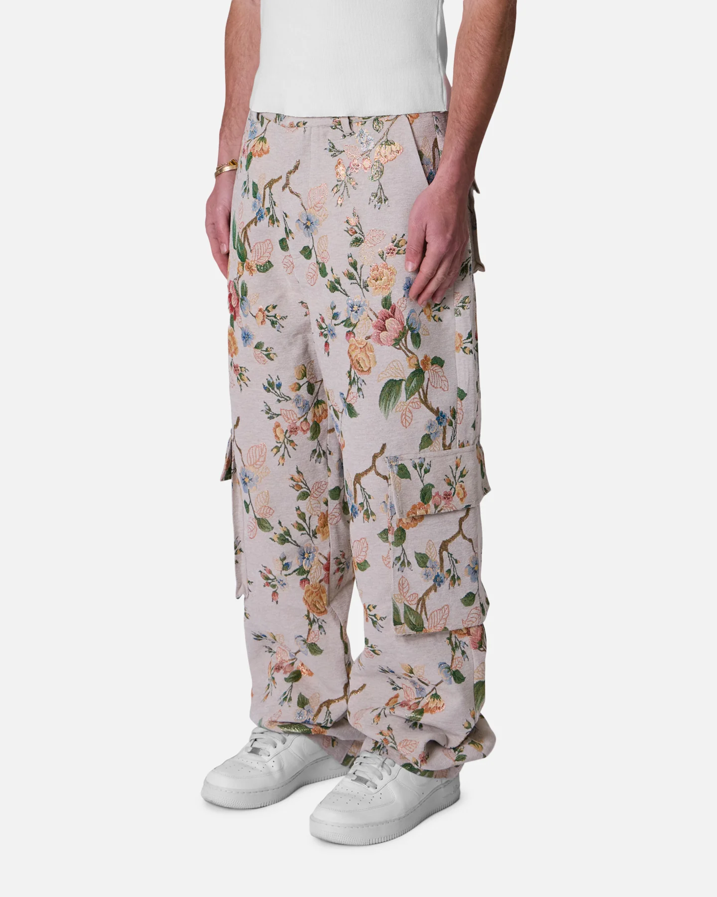 MNML Jacquard Rose Cargo Pants Gold - Image 2