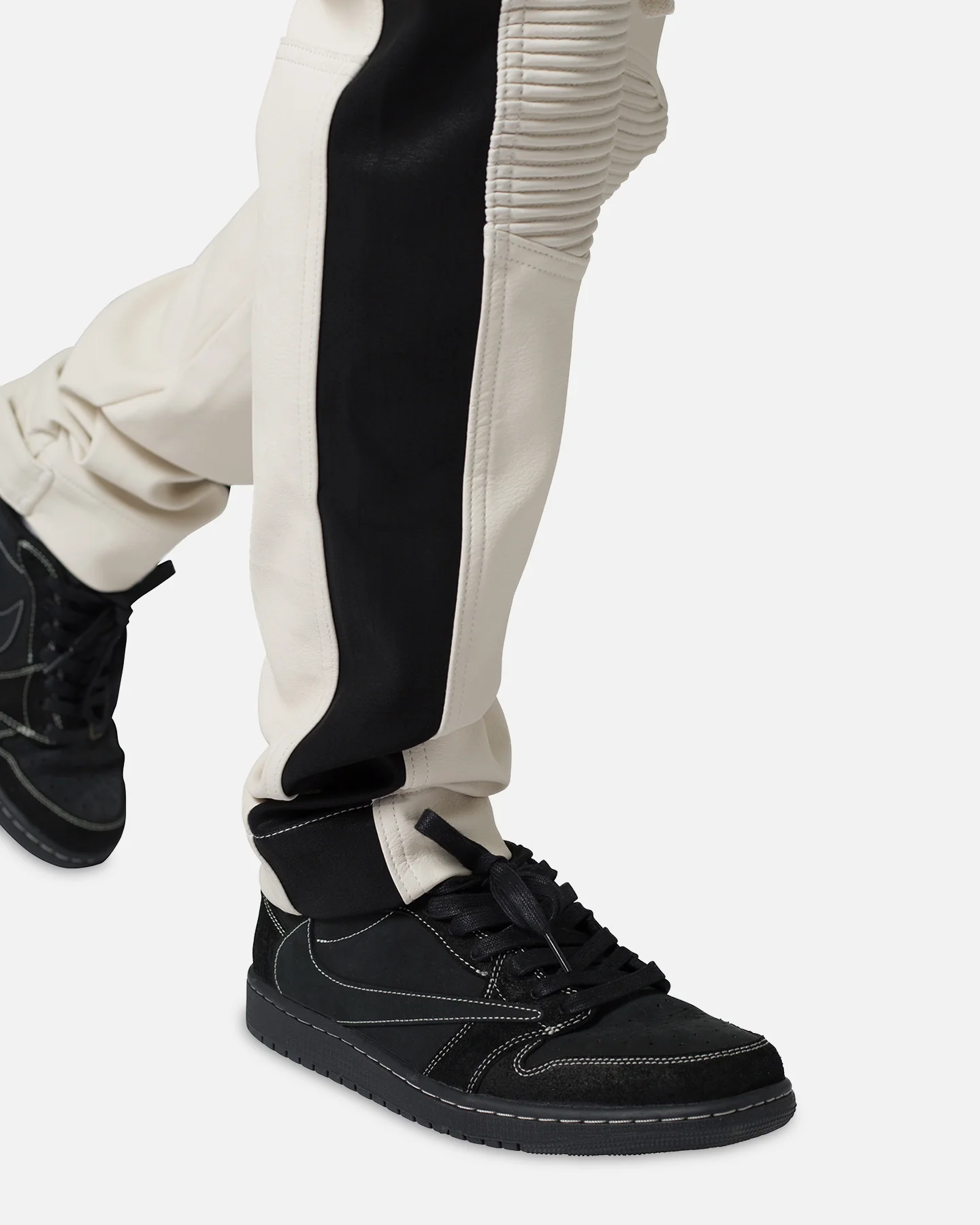 MNML Leather Moto Pants White/Black - Image 6