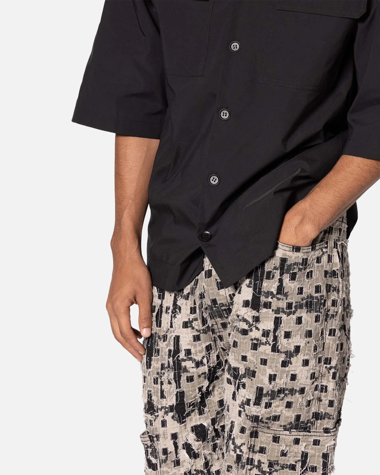 MNML Lined Woven Nylon Button Up Shirt Black - Image 5