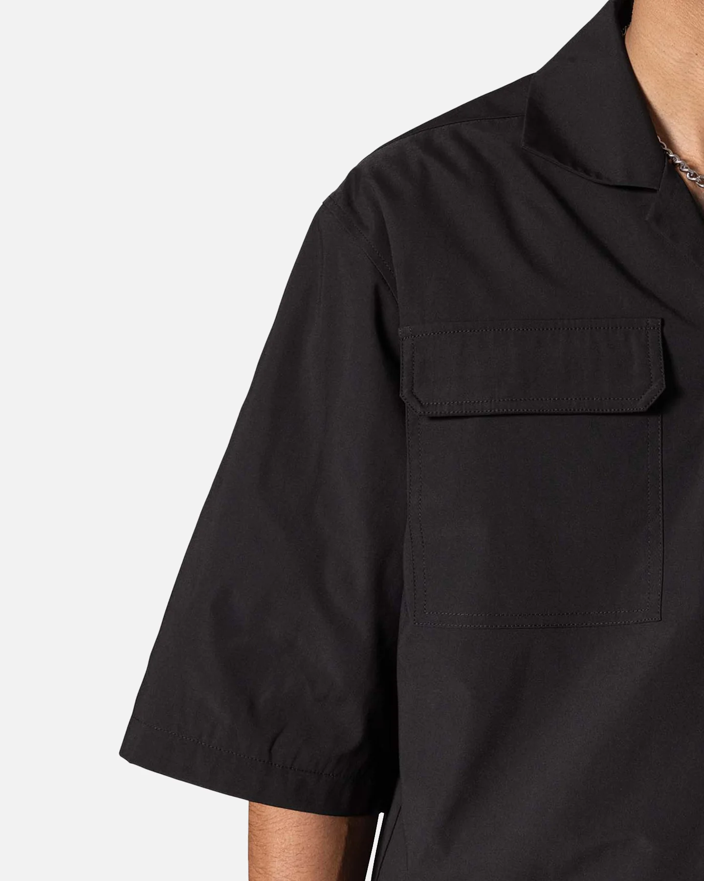 MNML Lined Woven Nylon Button Up Shirt Black - Image 6