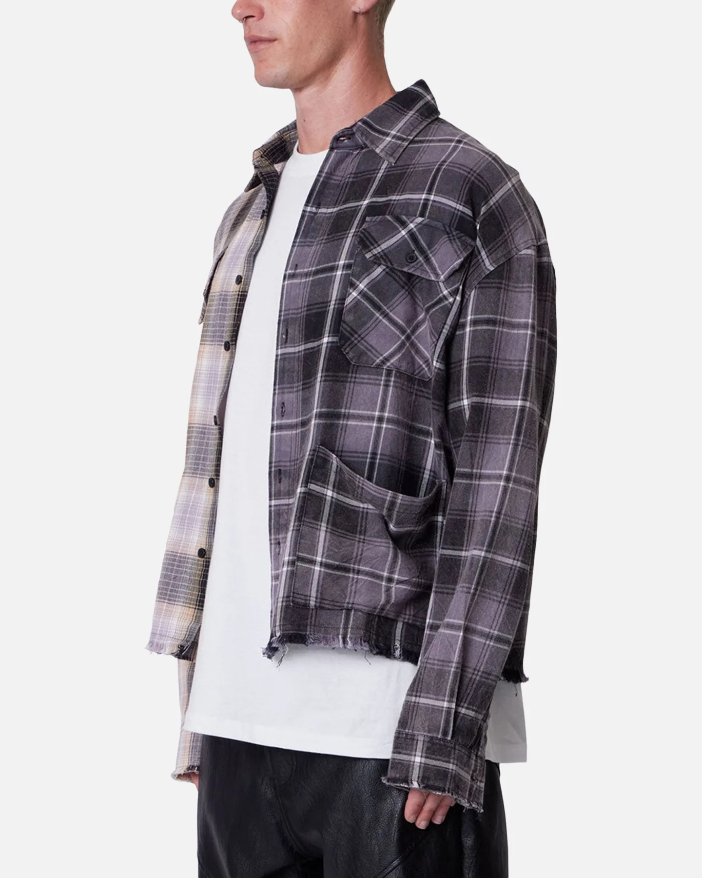 MNML Mixed Flannel Button Up Shirt Olive/Brown - Image 2