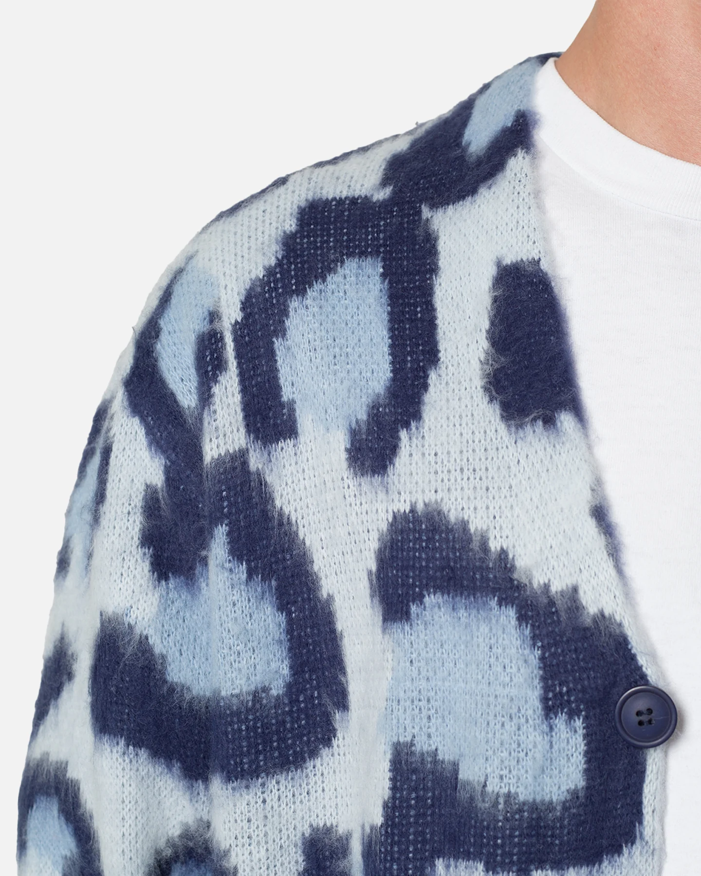 MNML Mohair Leopard Cardigan Sweater Blue - Image 5