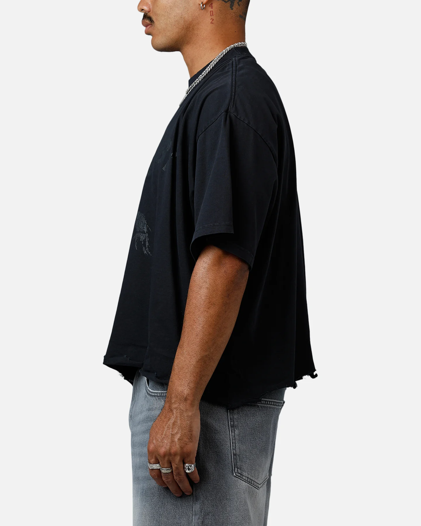 MNML Moth Eaten Cropped T-Shirt Black - Image 5