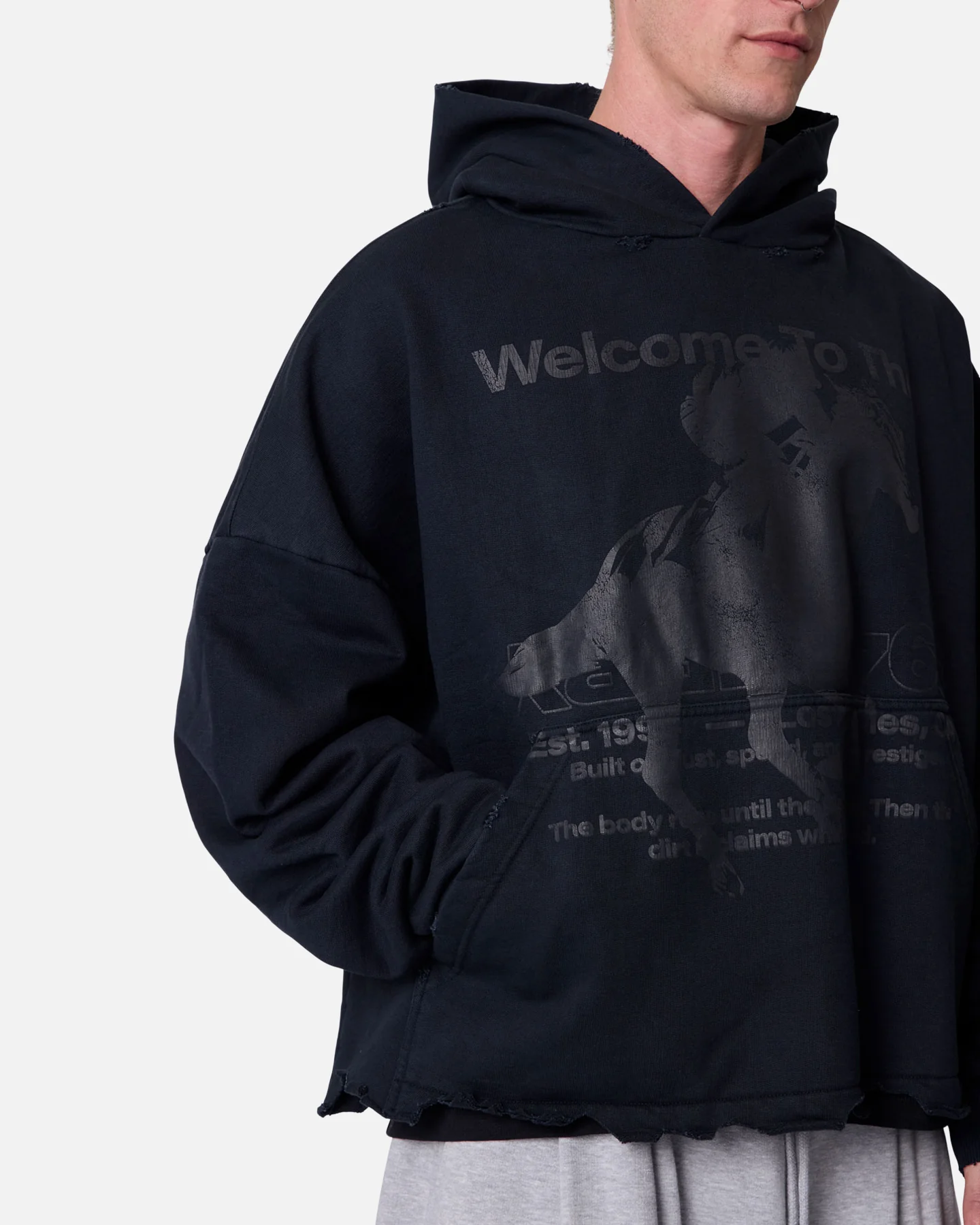 MNML Moth Eatten Hoodie Black - Image 6