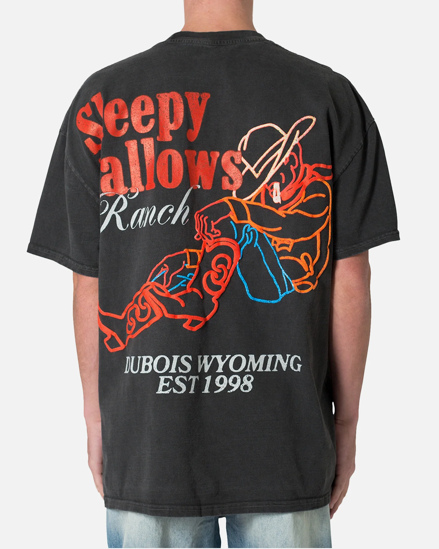 MNML Neon Cowboy T-Shirt Washed Black - Image 4