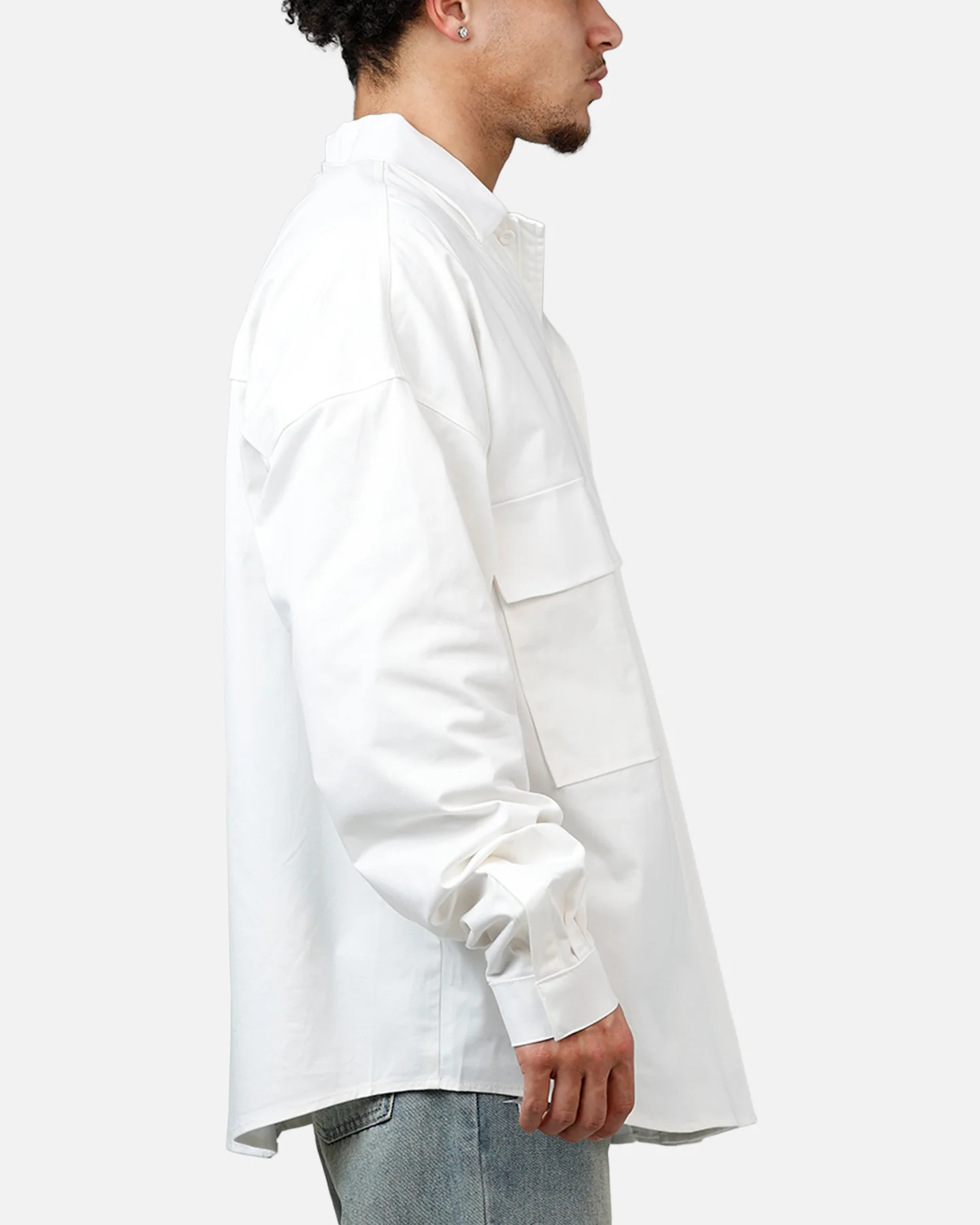 MNML Oversized Cotton Button Up Shirt White - Image 4